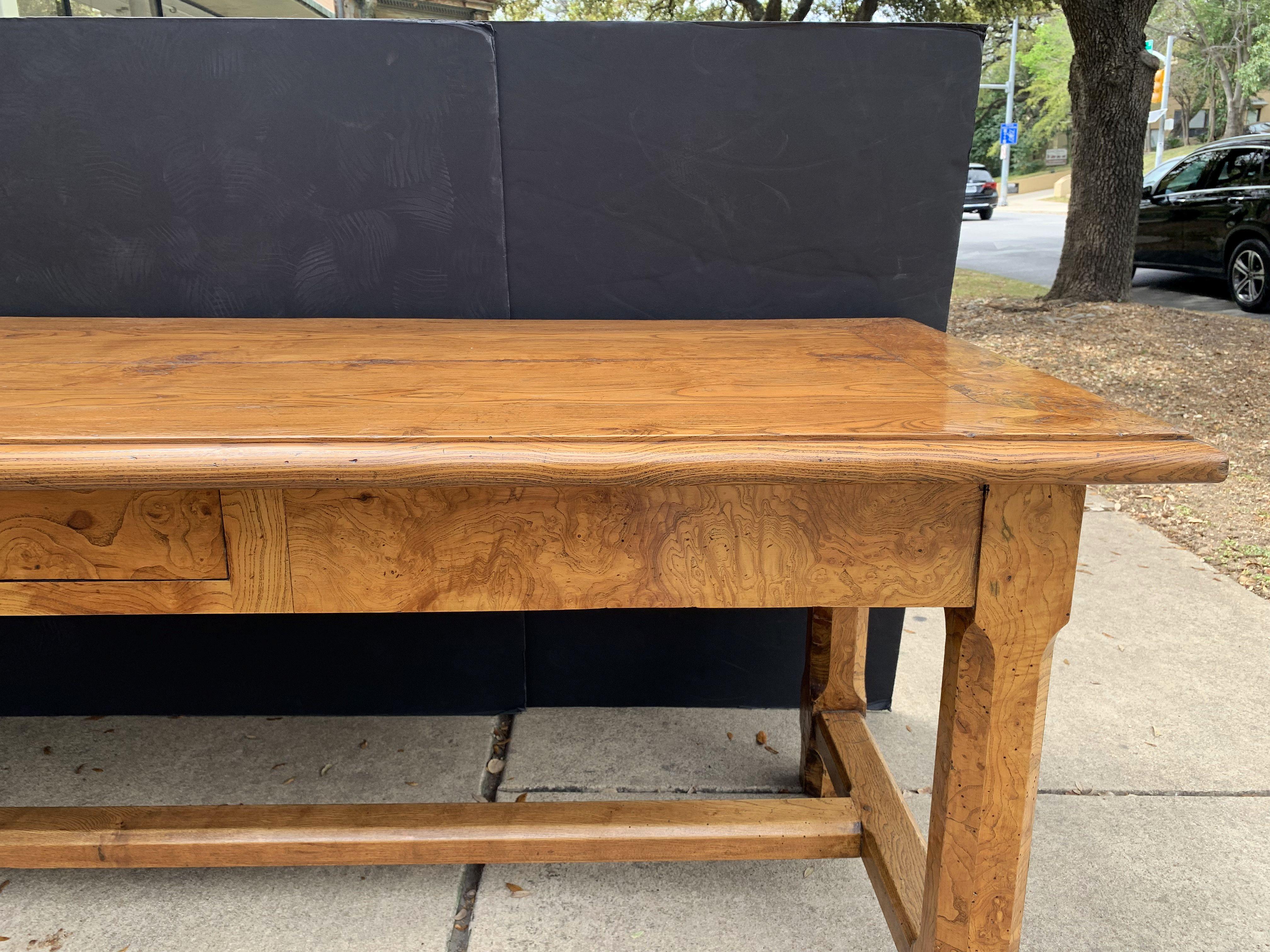 Large English Rectangular Trestle Table of Burled Ash 7