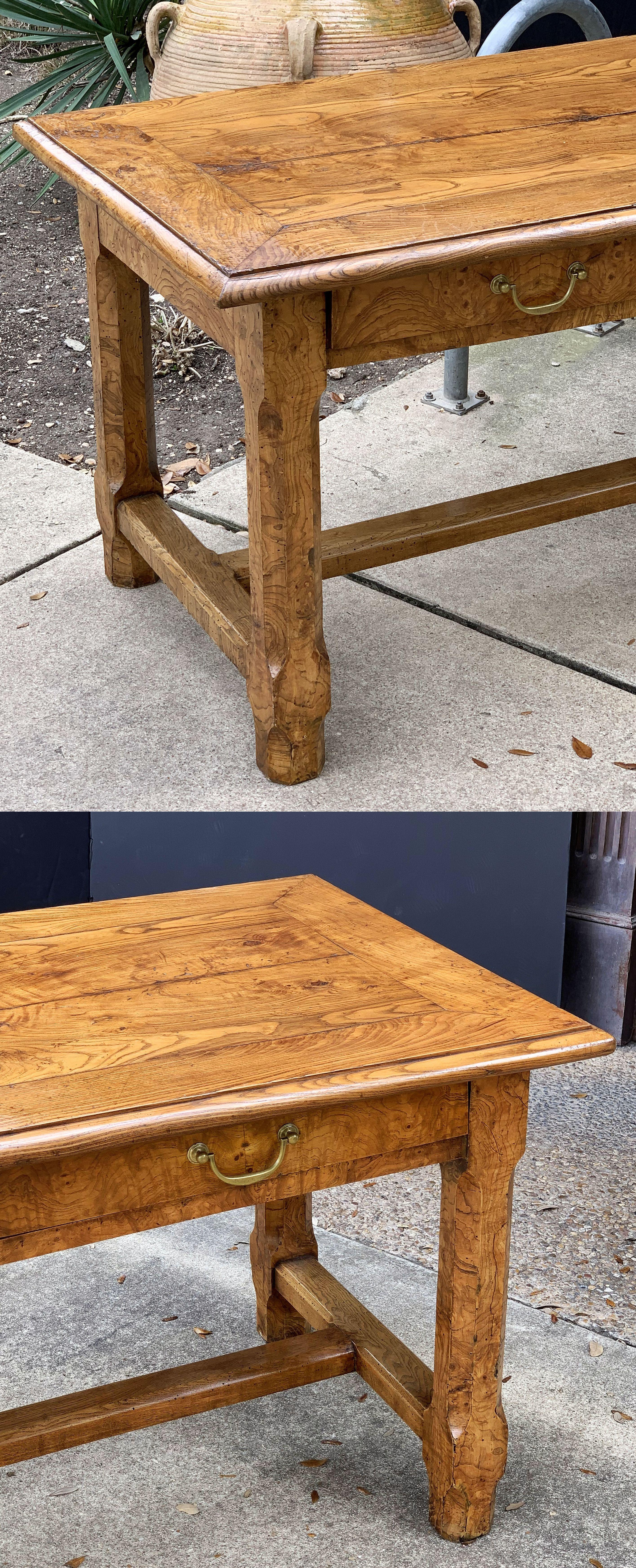 Large English Rectangular Trestle Table of Burled Ash 8