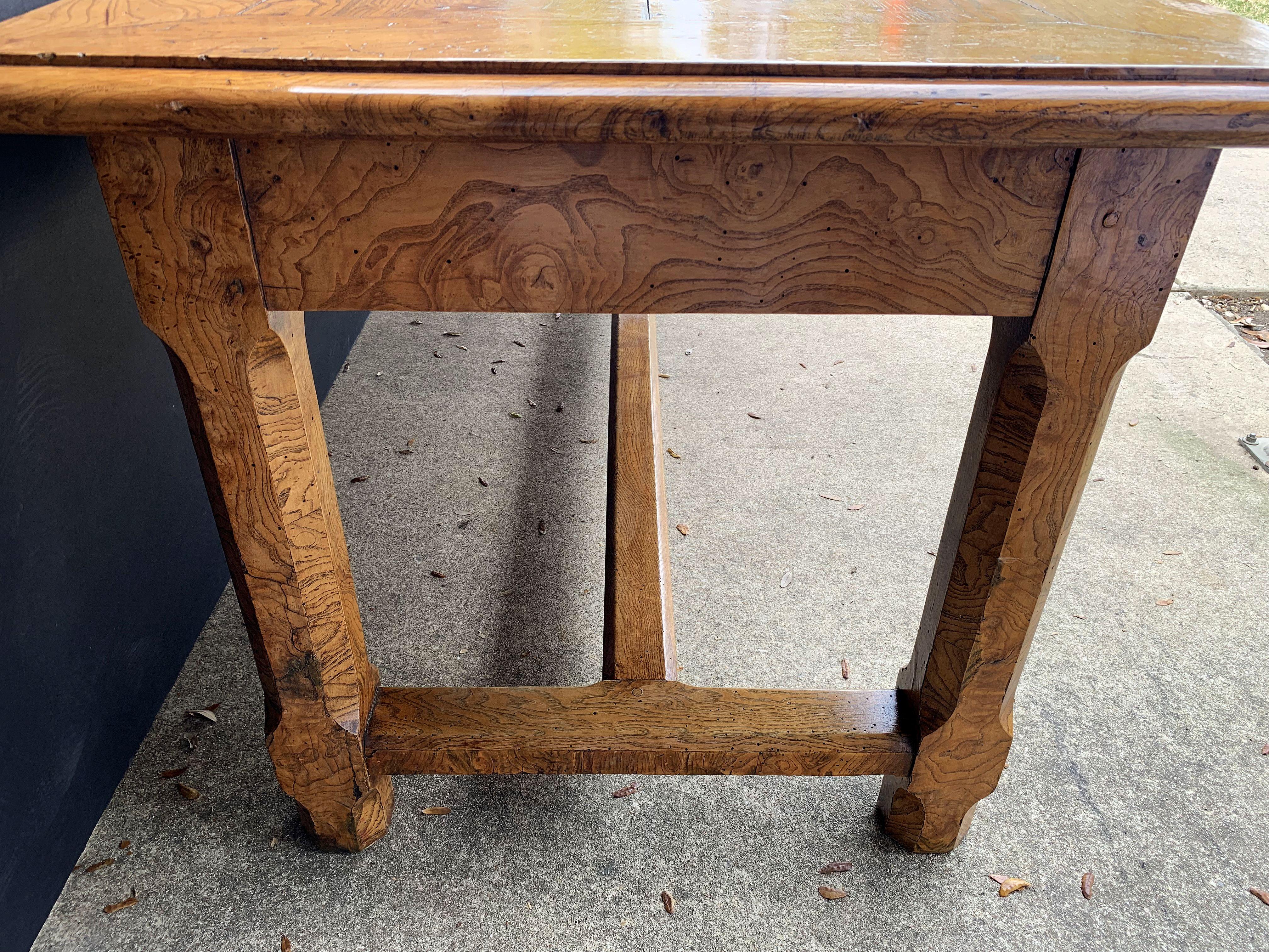 Large English Rectangular Trestle Table of Burled Ash 10