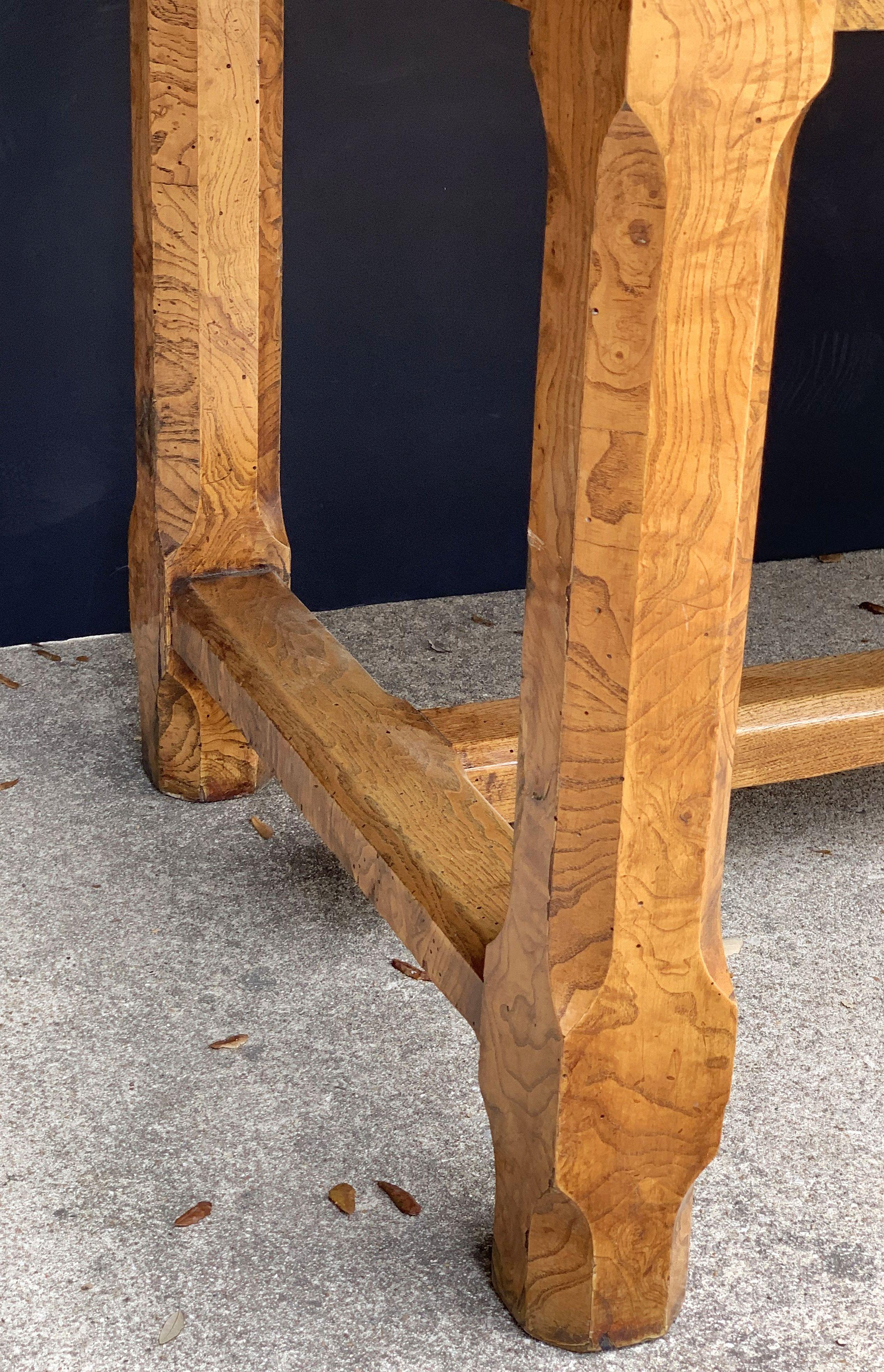 Large English Rectangular Trestle Table of Burled Ash 11