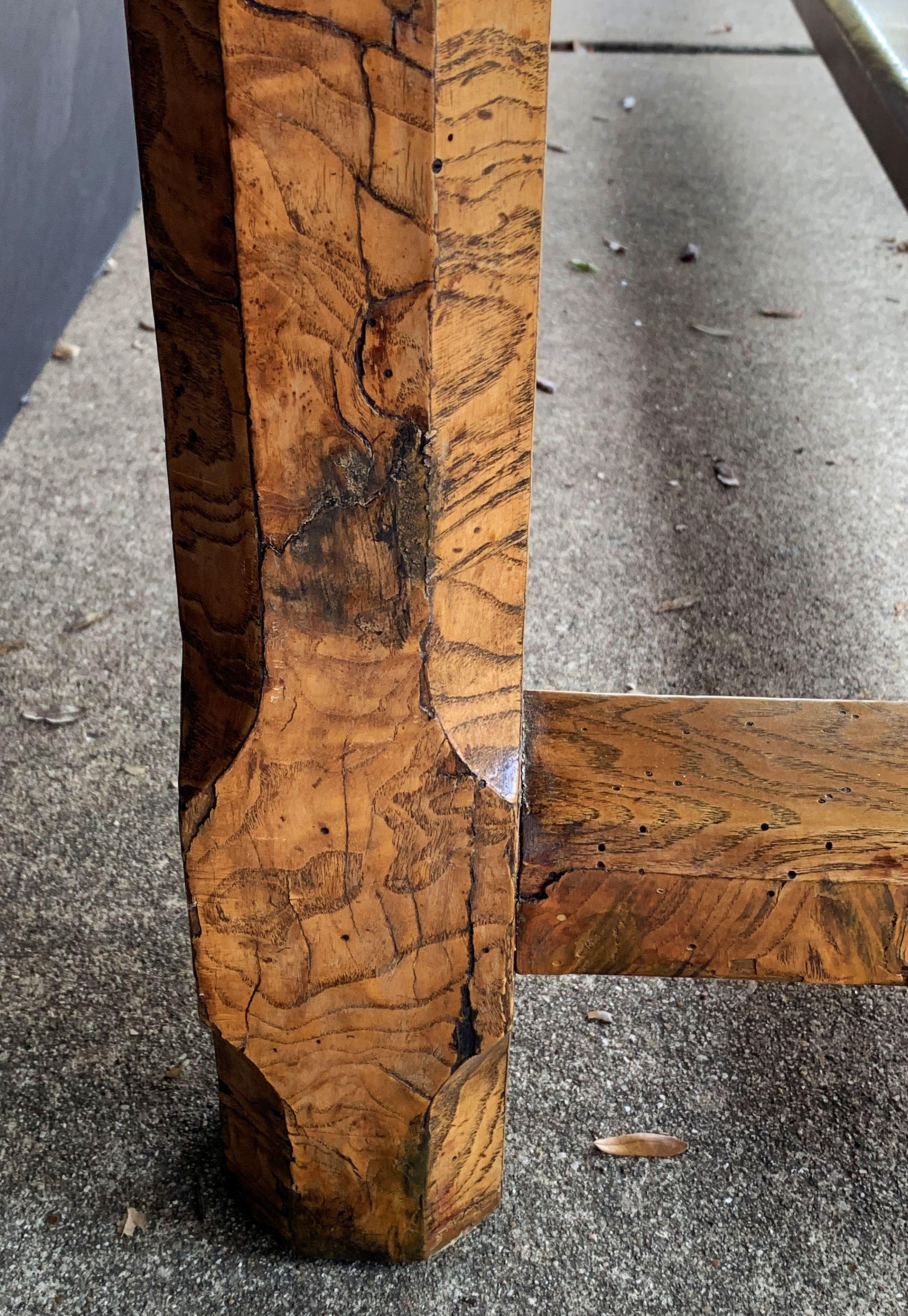 Large English Rectangular Trestle Table of Burled Ash 12