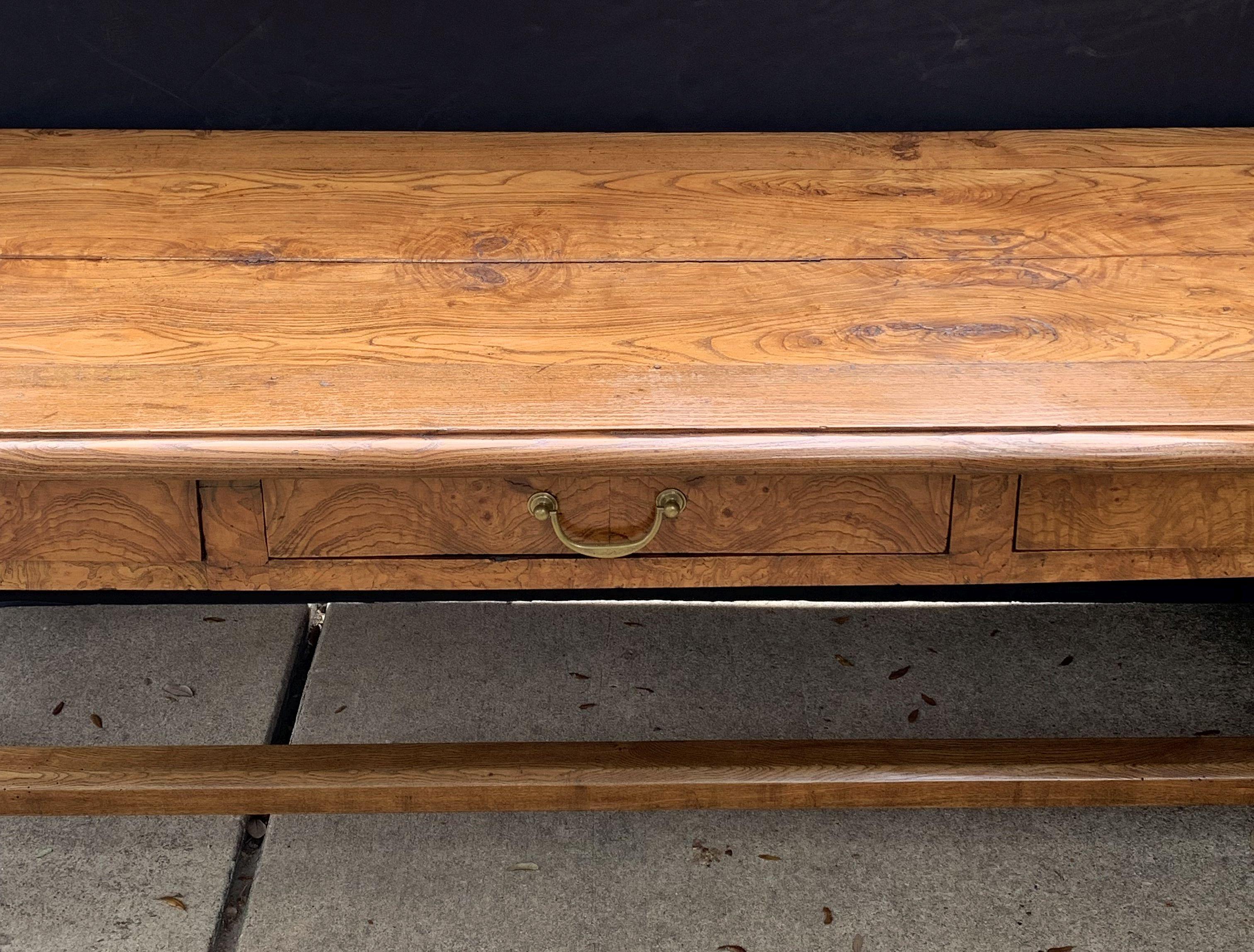 Large English Rectangular Trestle Table of Burled Ash 1