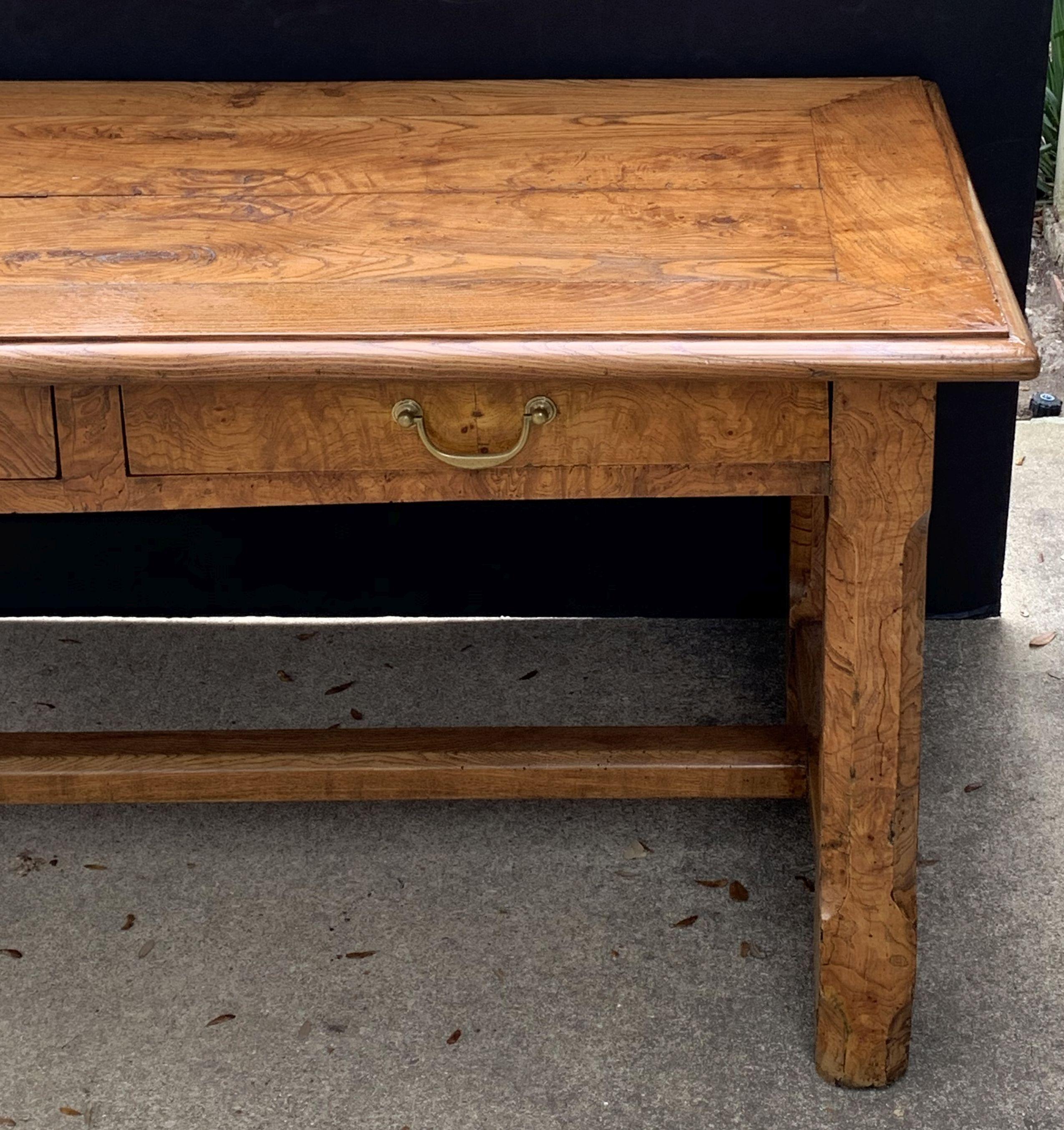 Large English Rectangular Trestle Table of Burled Ash 2