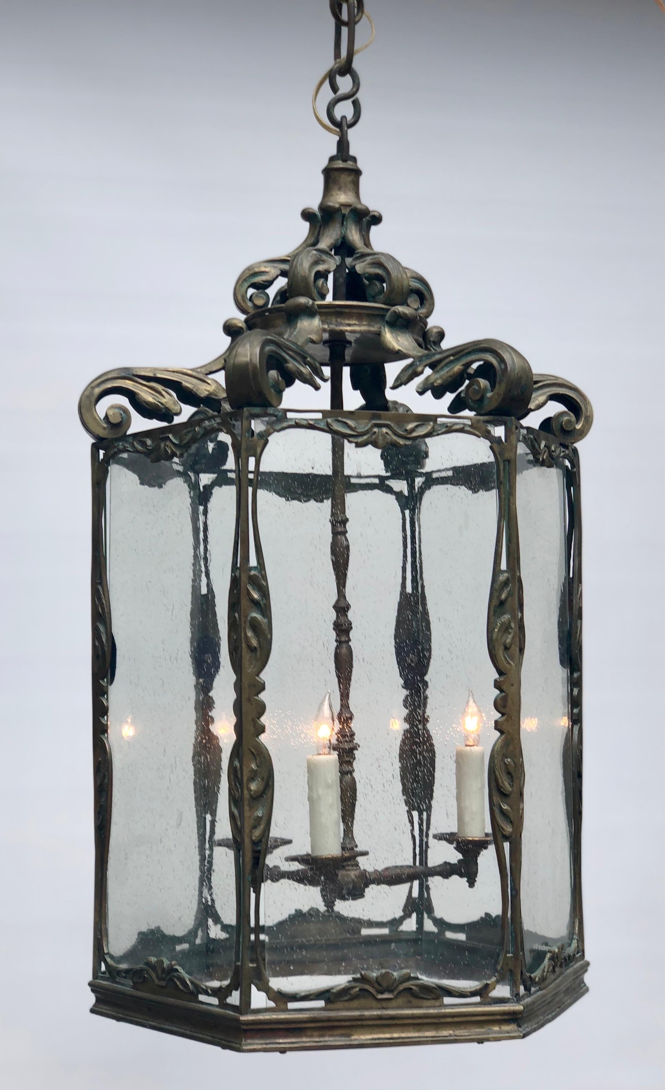 Large English Regency Bronze Chinoiserie Lantern, 19th Century In Good Condition In Charleston, SC