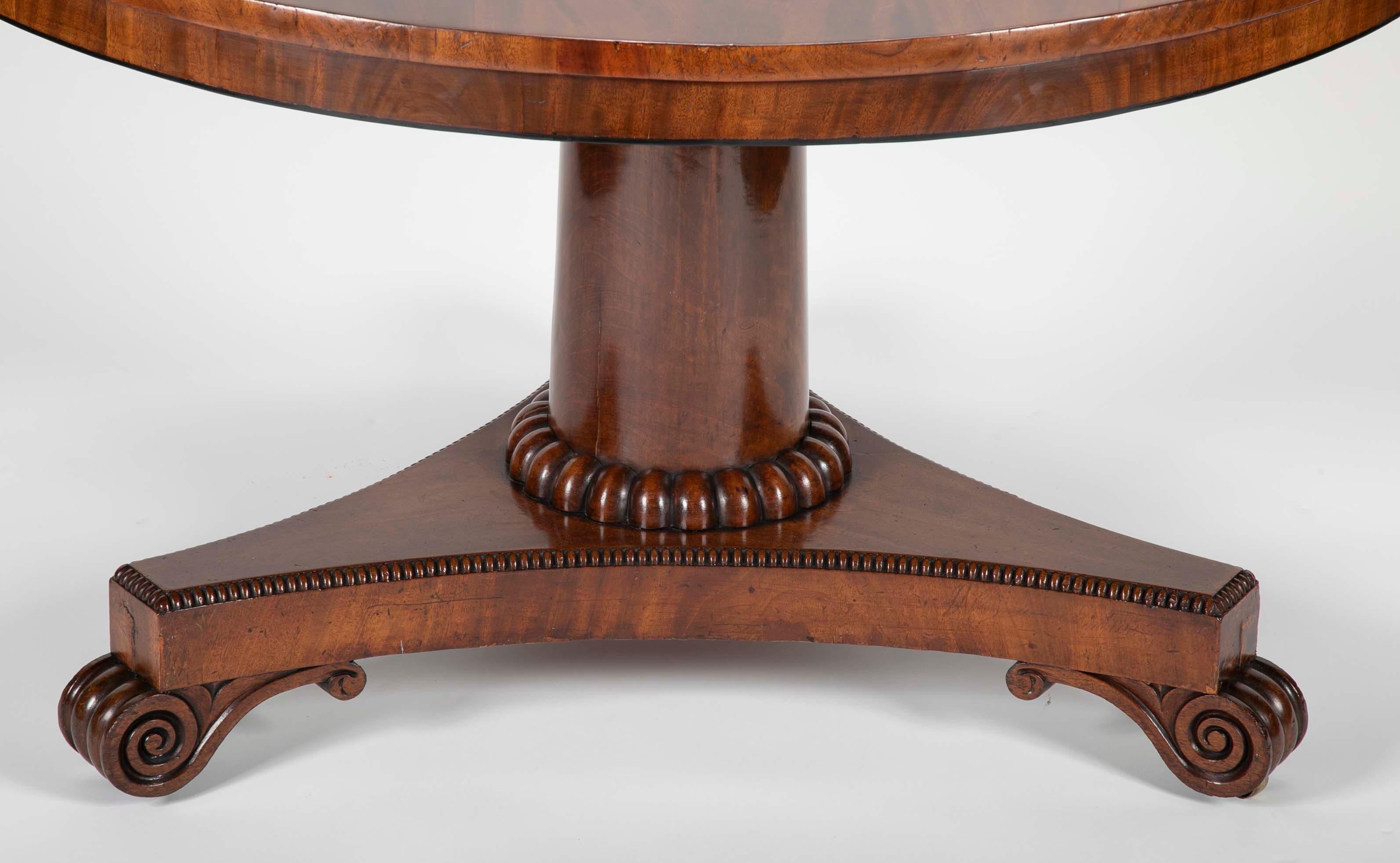 Early 19th Century Large English Regency Crotch Mahogany Tilt-Top Table