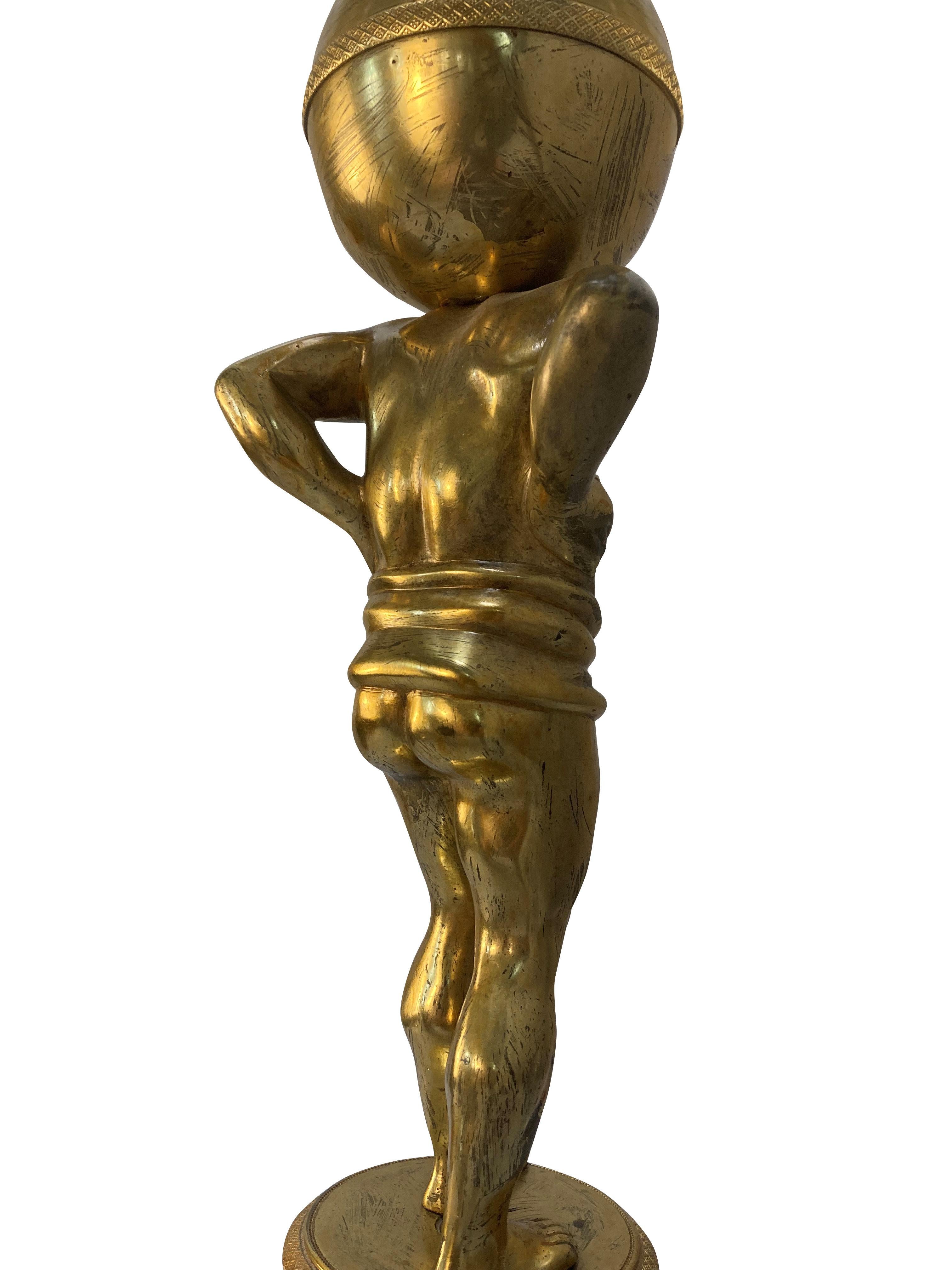 Large English Regency Gilt Bronze Lamp Depicting Atlas For Sale 3