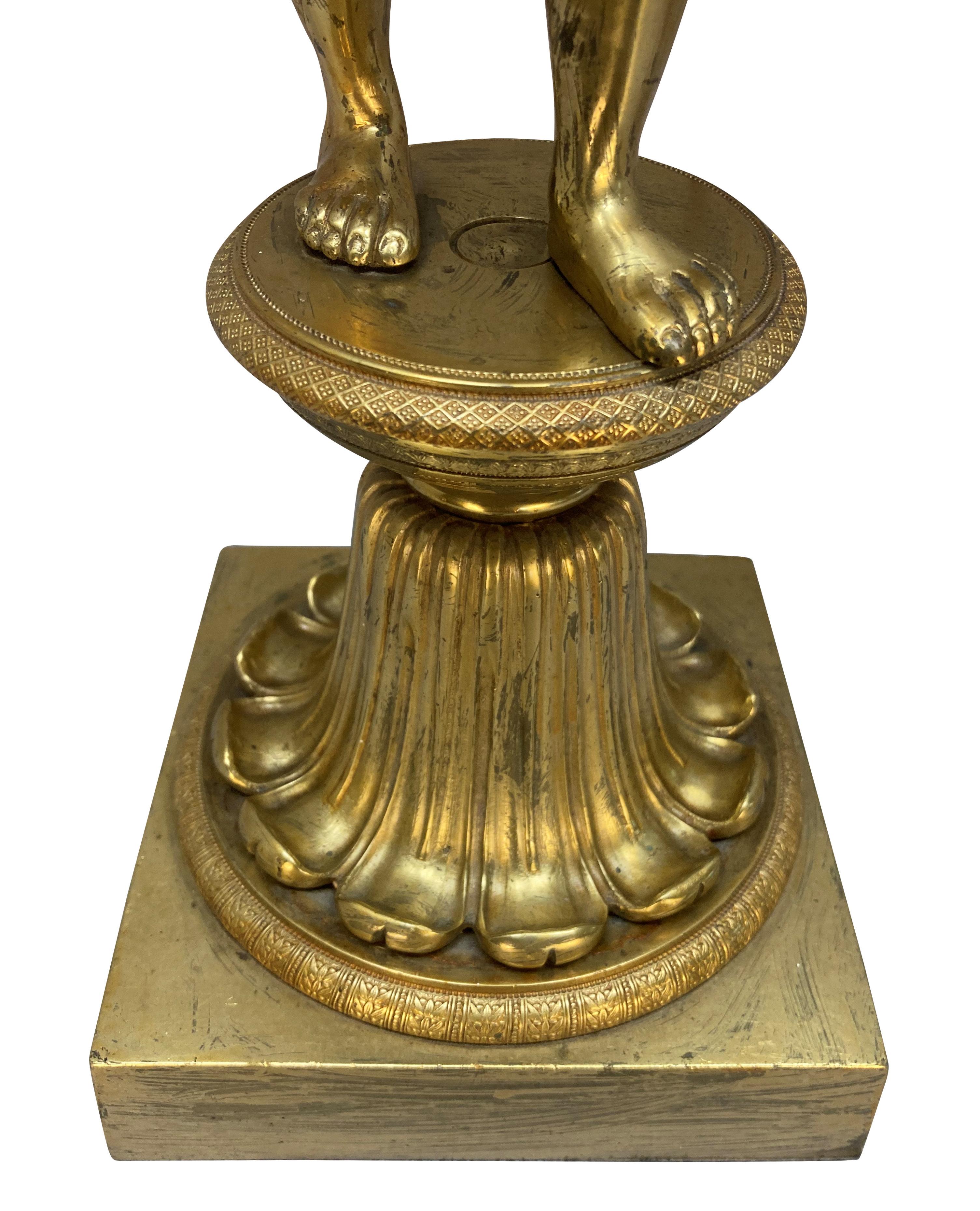Large English Regency Gilt Bronze Lamp Depicting Atlas For Sale 4