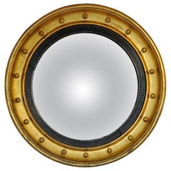 Antique Large English Regency Giltwood Convex Mirror, circa 1810