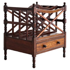 Large English Regency Mahogany Canterbury Magazine Rack with Drawer, 19th C.