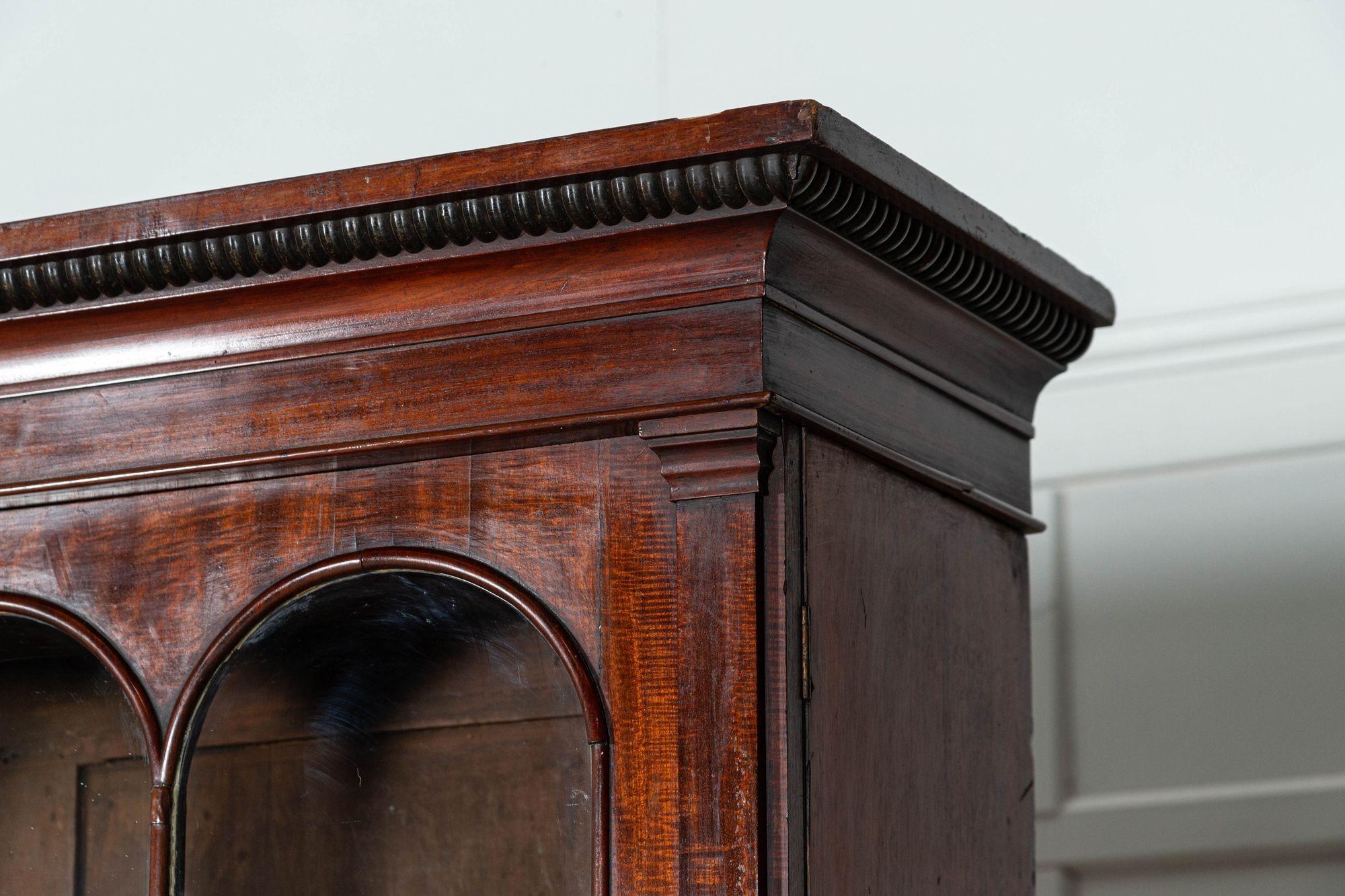 Large English Regency Mahogany Glazed Secretaire Bookcase For Sale 6