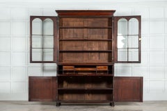 Large English Regency Mahogany Glazed Secretaire Bookcase