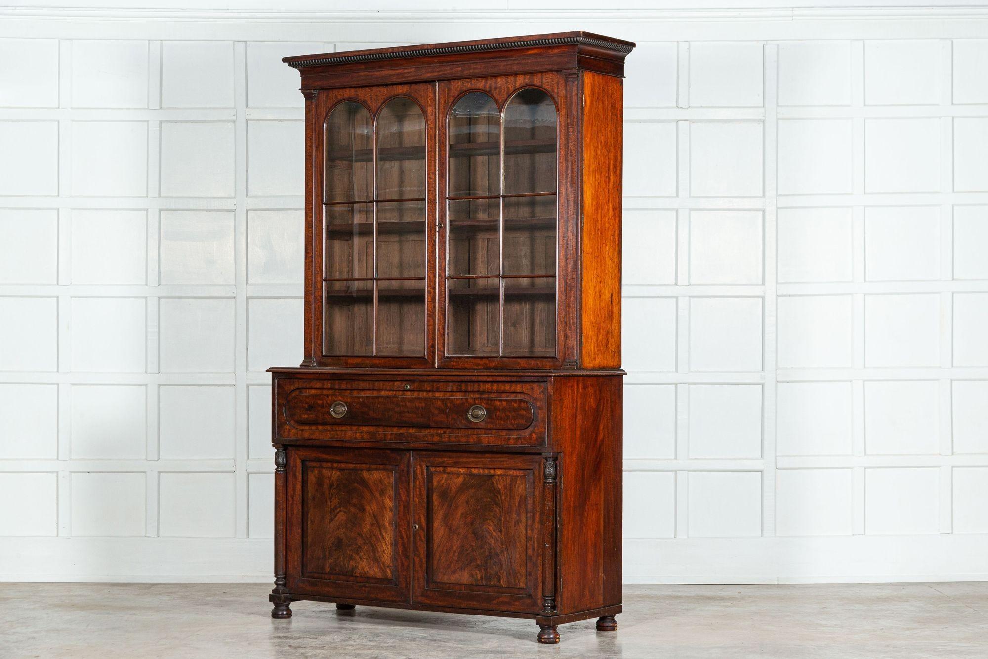 Large English Regency Mahogany Glazed Secretaire Bookcase In Good Condition For Sale In Staffordshire, GB