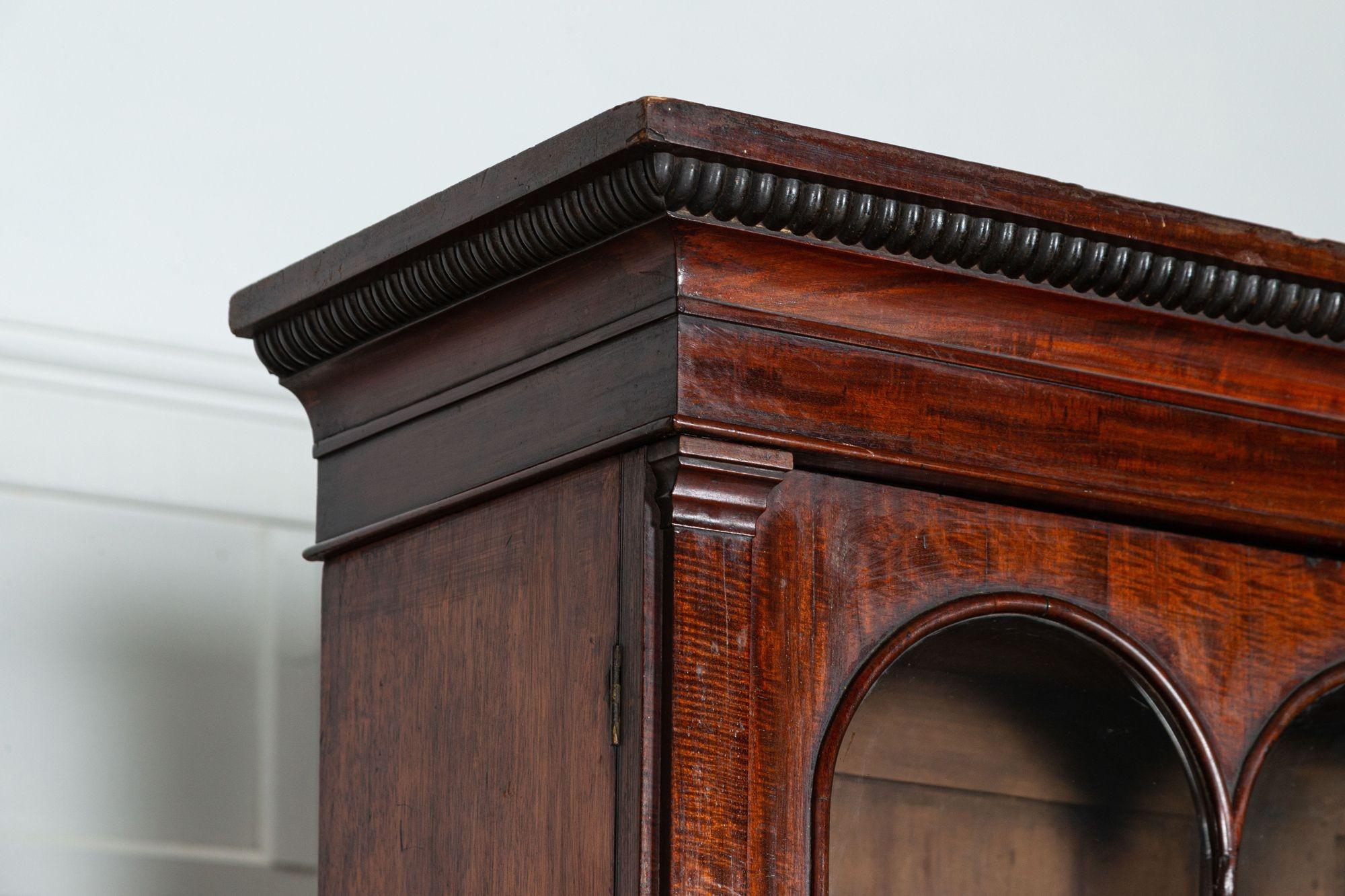 Large English Regency Mahogany Glazed Secretaire Bookcase For Sale 4