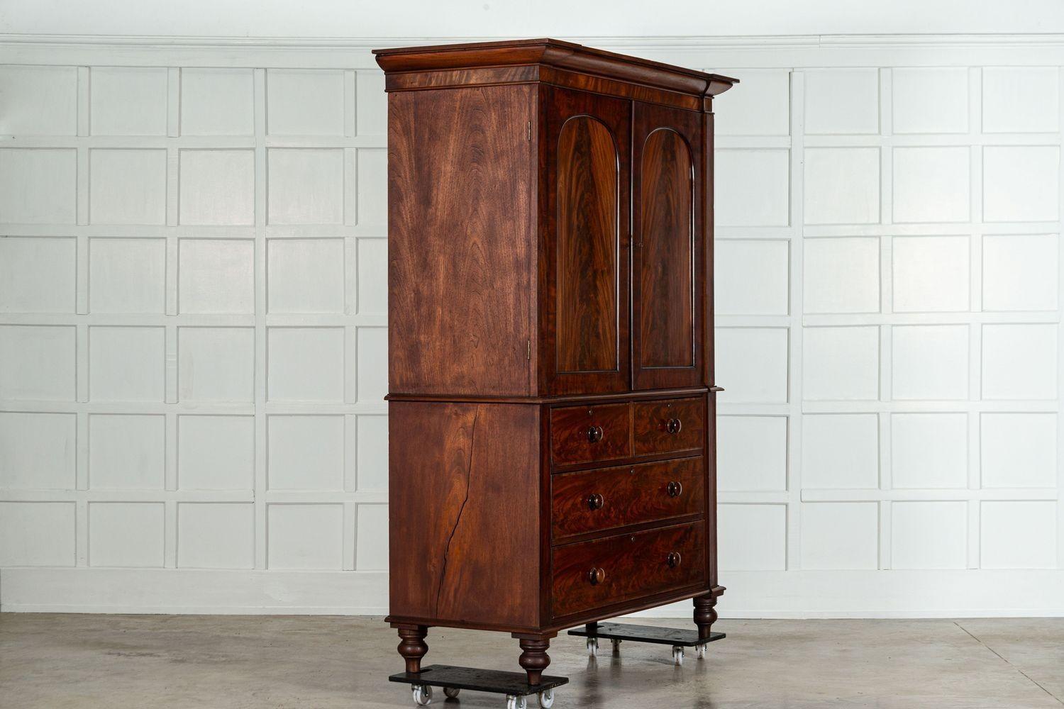 19th Century Large English Regency Mahogany Linen Press For Sale