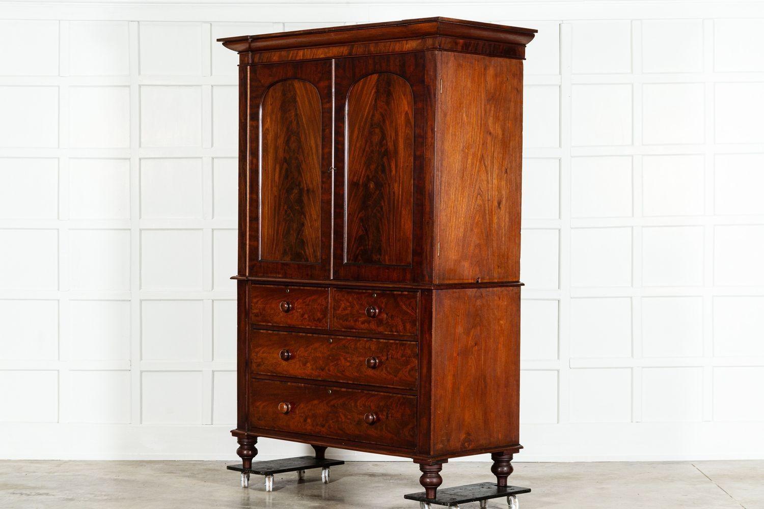 Large English Regency Mahogany Linen Press For Sale 2