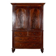 Large English Regency Mahogany Linen Press