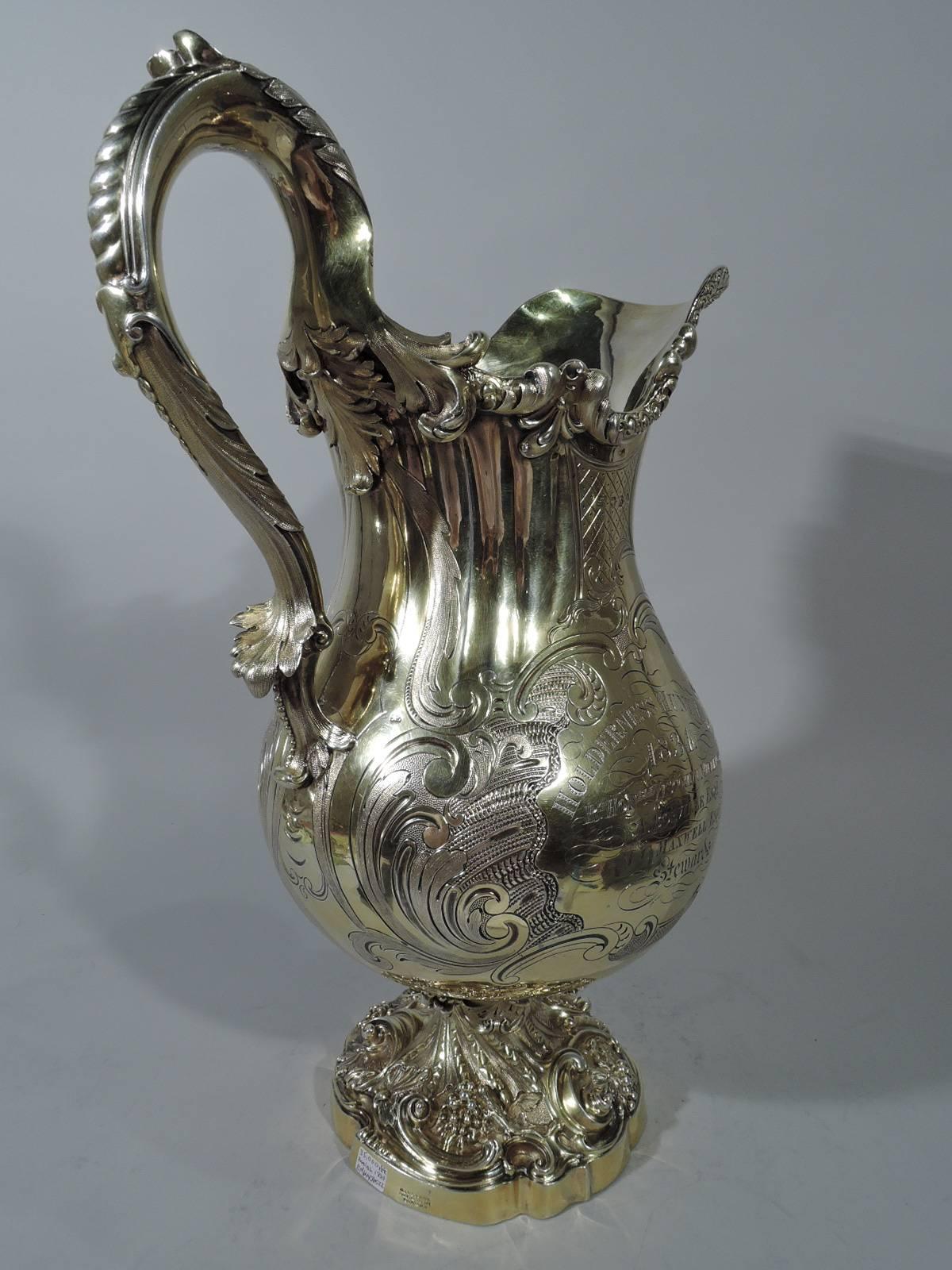 Mid-19th Century Large English Regency Silver Gilt Ewer with Racing Horses by Robert Garrard