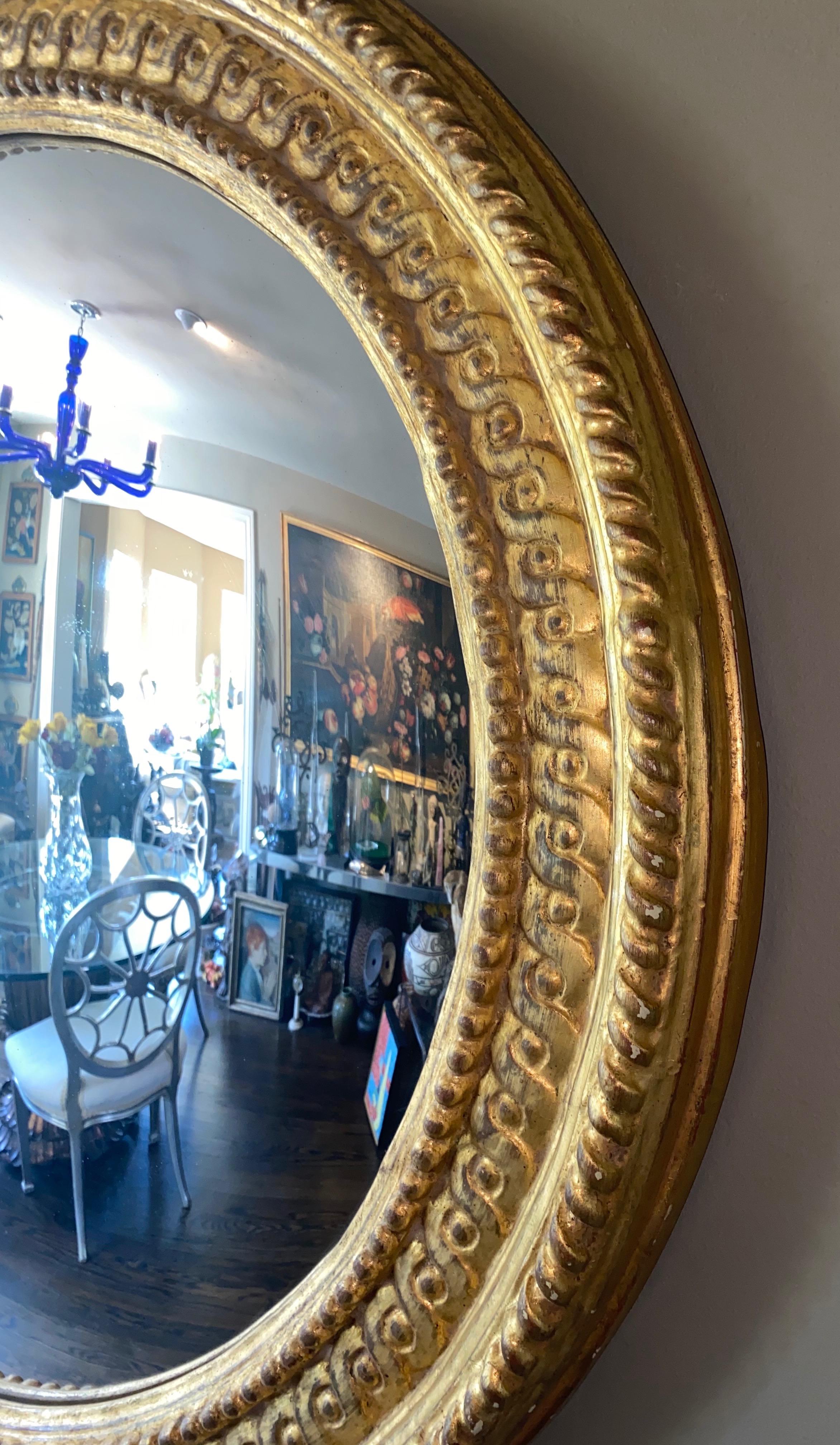 Gesso Large English Regency Style Gilded Convex Mirror