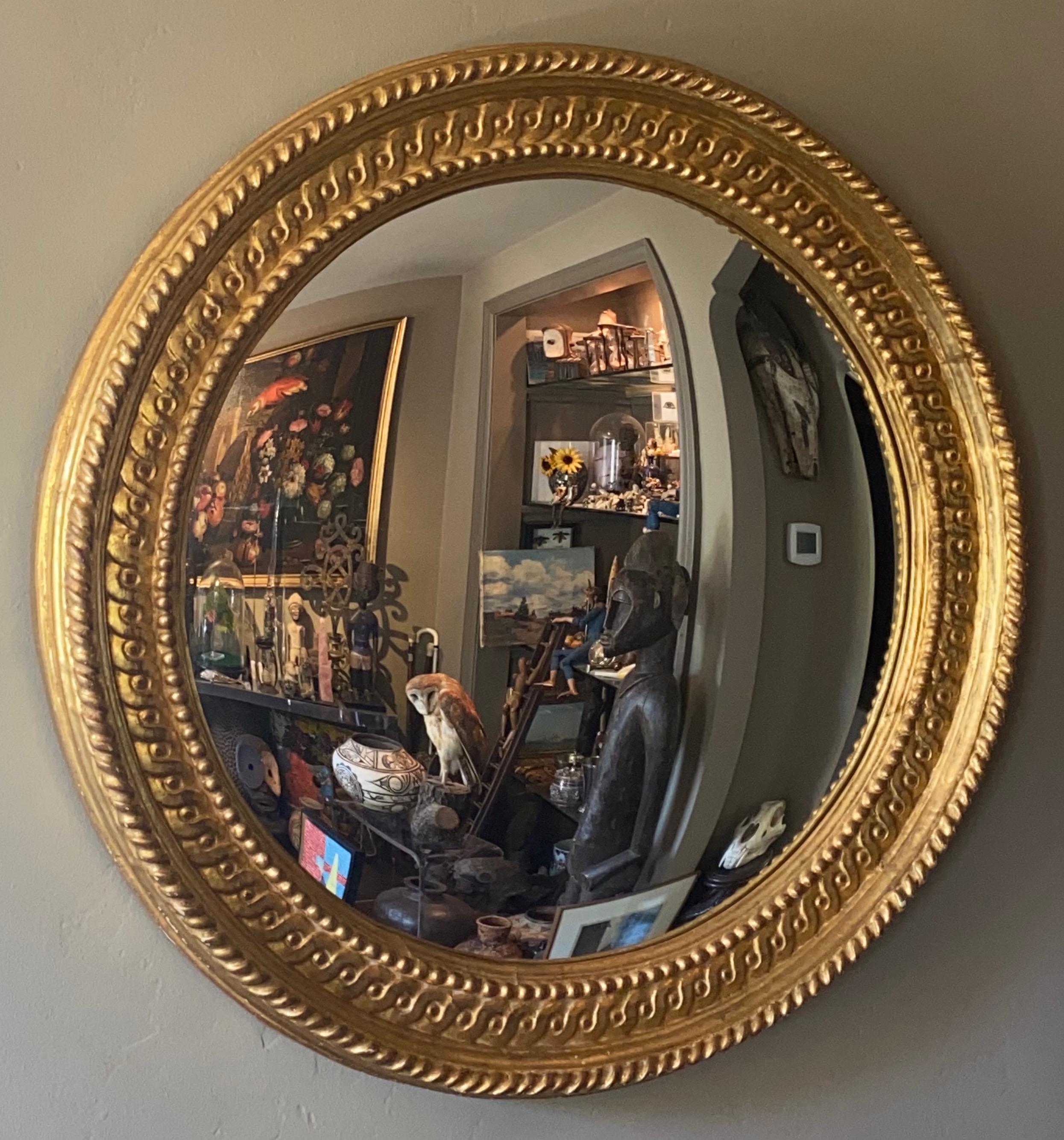 Large English Regency Style Gilded Convex Mirror 1