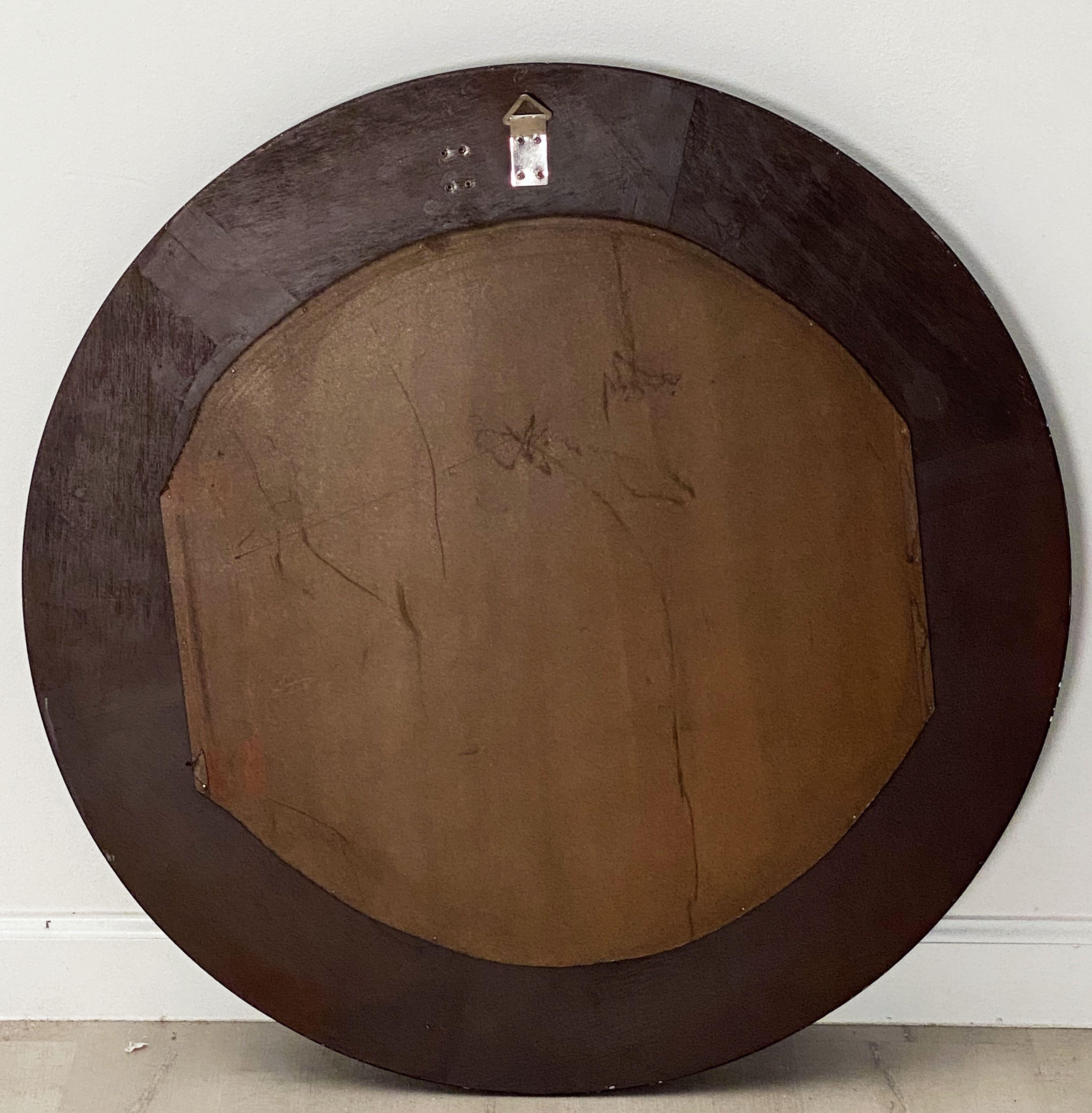Large English Round Ebony Black and Gold Framed Convex Mirror (Dia 29) 7