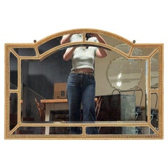 Large English Sectional Overmantel Mirror with Gilt Frame and Beveled Glass