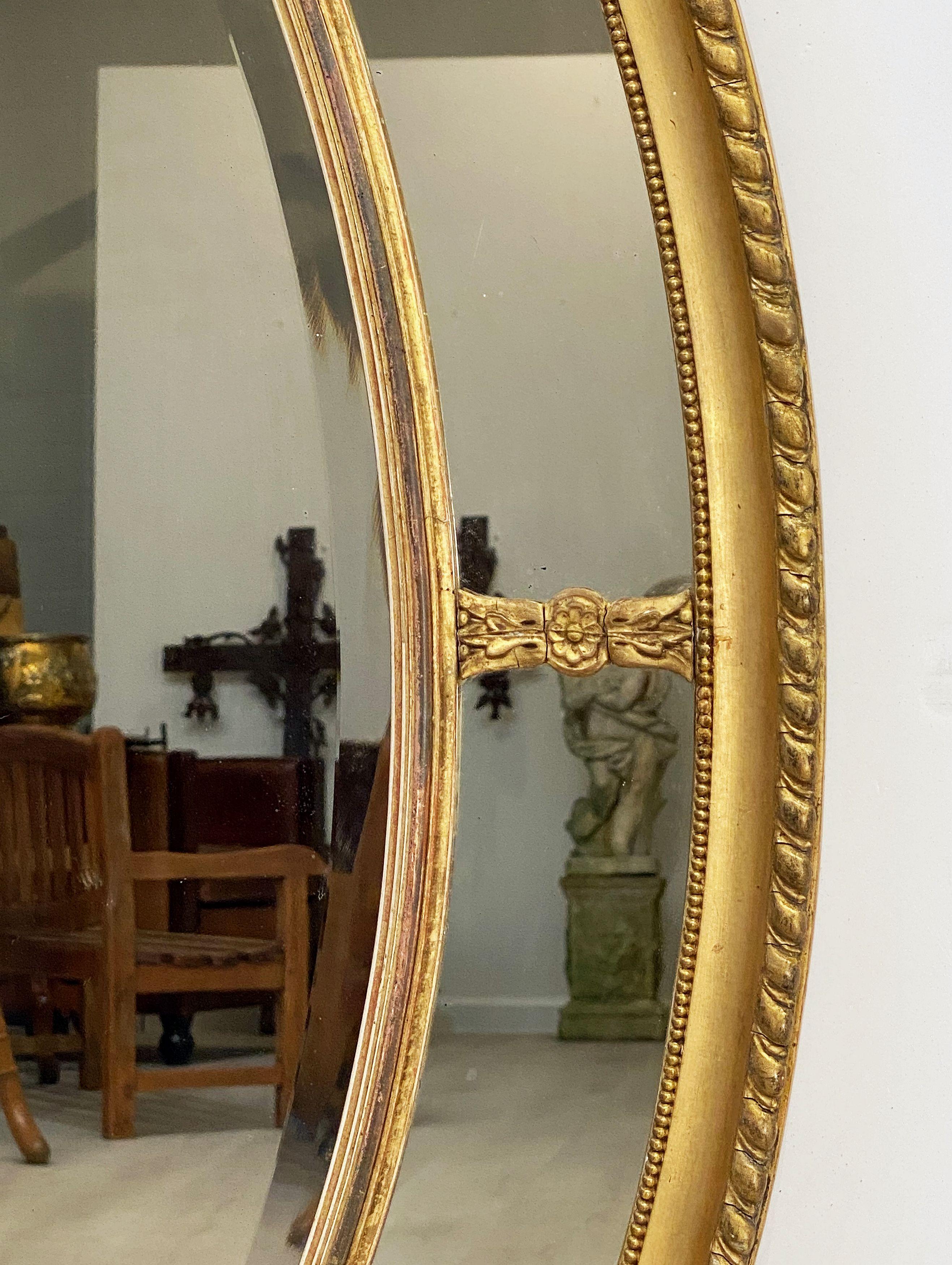 Large English Segmented Gilt Oval Wall Mirror (H 44 3/4 x W 32 1/4) 3