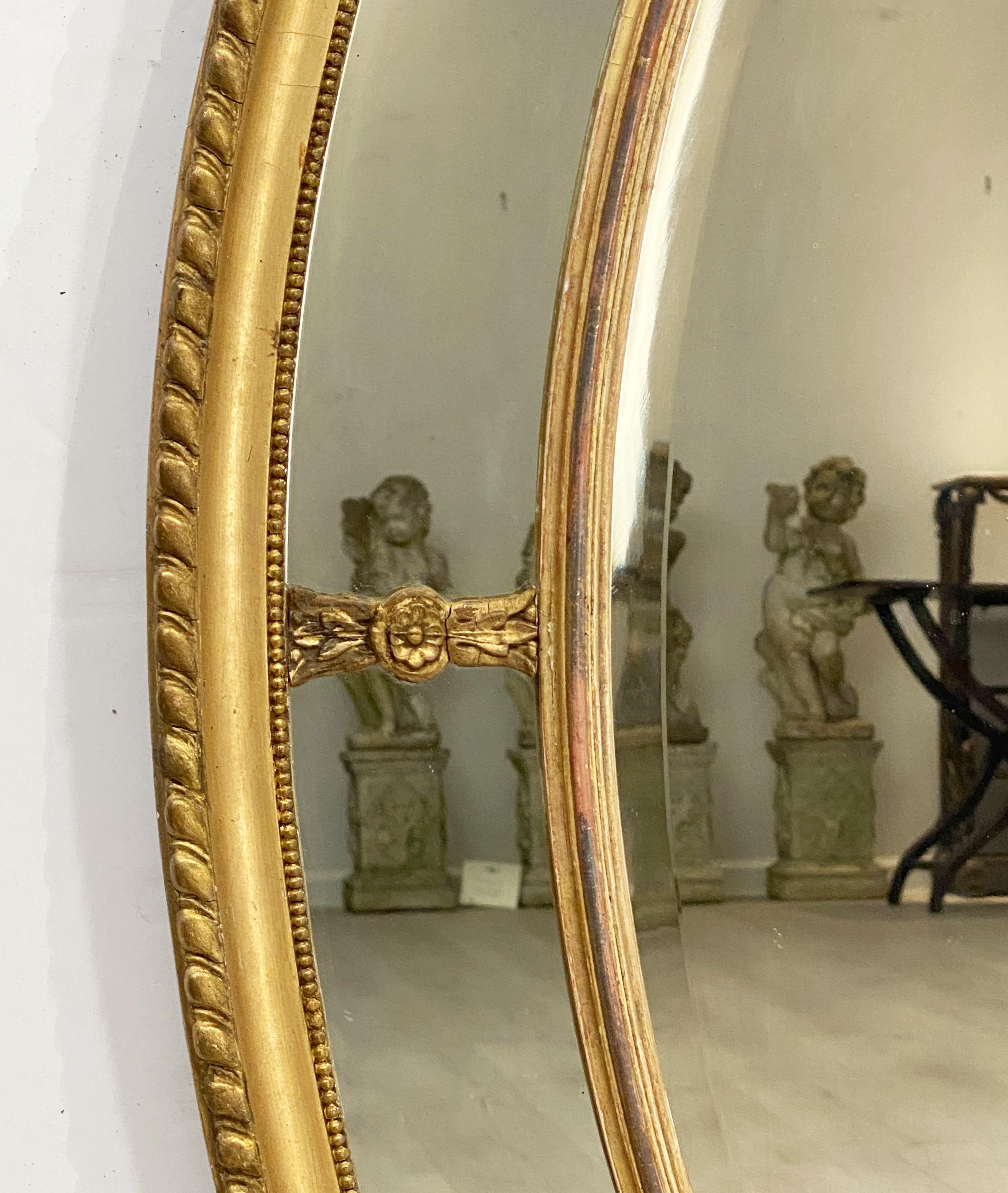 20th Century Large English Segmented Gilt Oval Wall Mirror (H 44 3/4 x W 32 1/4)