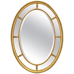 Gran espejo de pared ovalado dorado segmentado inglés (Alt. 44 3/4 x Anch. 32 1/4)