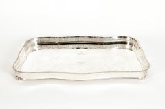 Large English Sheffield Silver Plated Footed Barware Gallery Tray