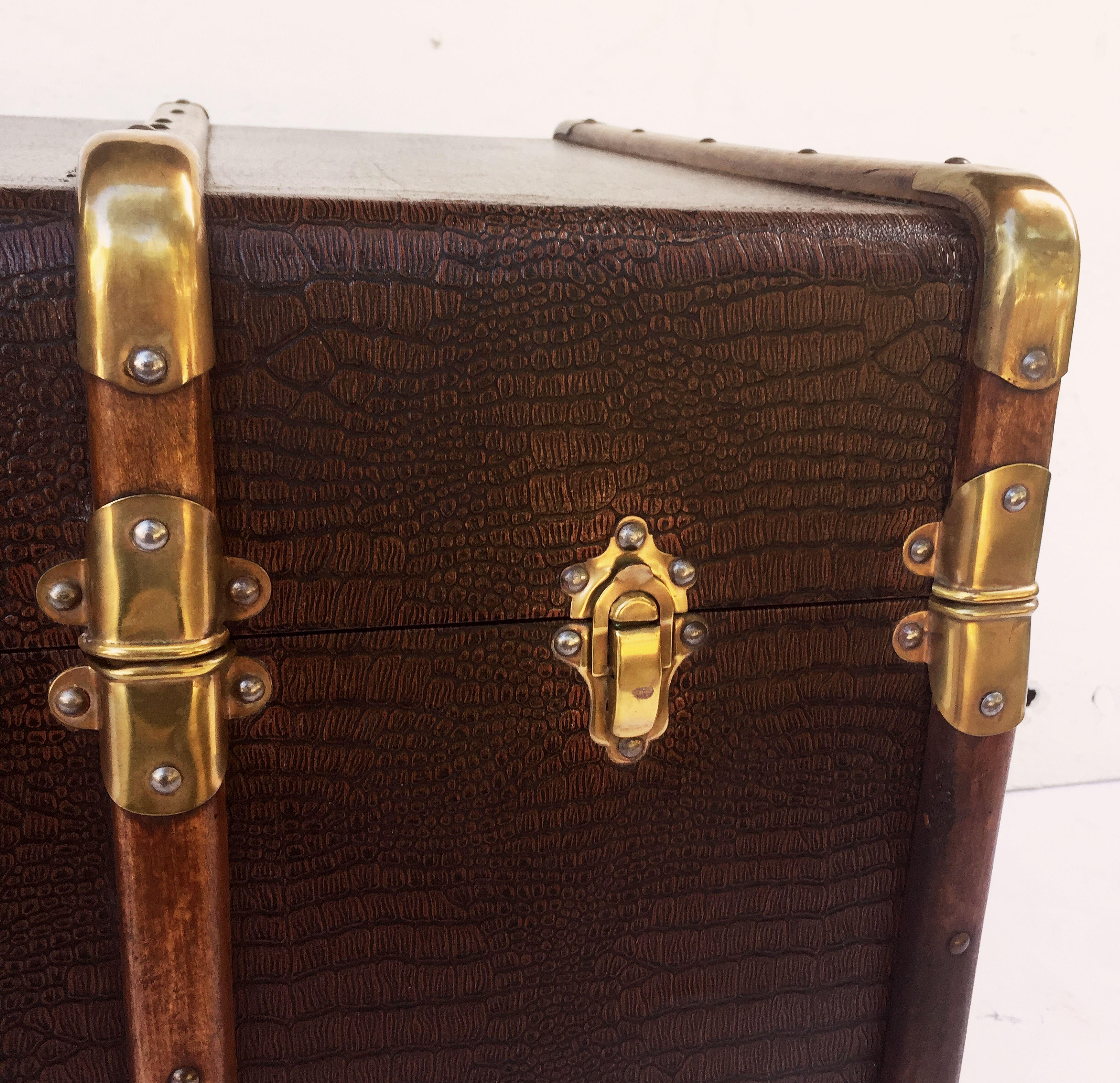 Large English Shipping Trunk of Brass-Bound Paneled Wood 4