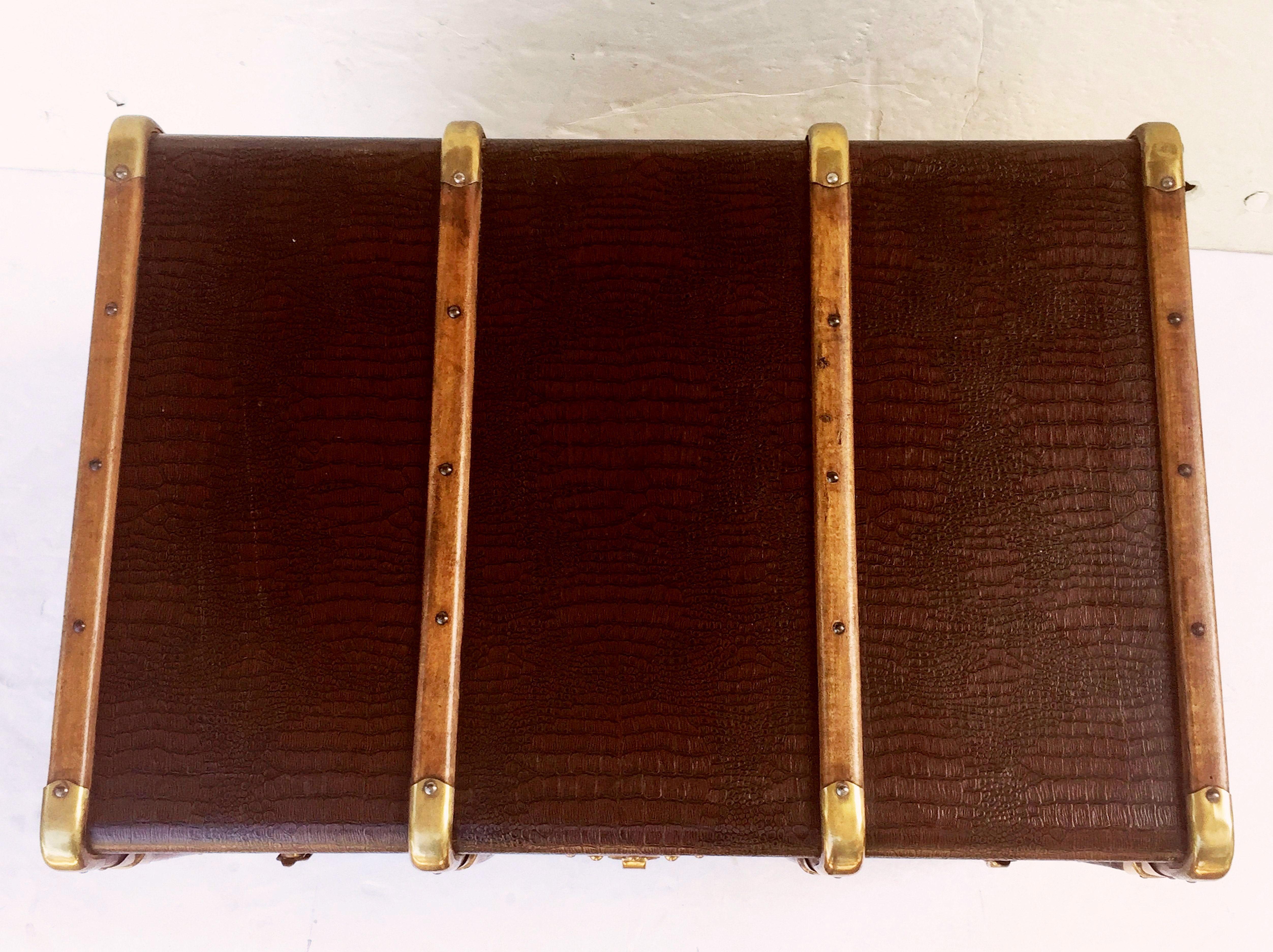 Large English Shipping Trunk of Brass-Bound Paneled Wood 2