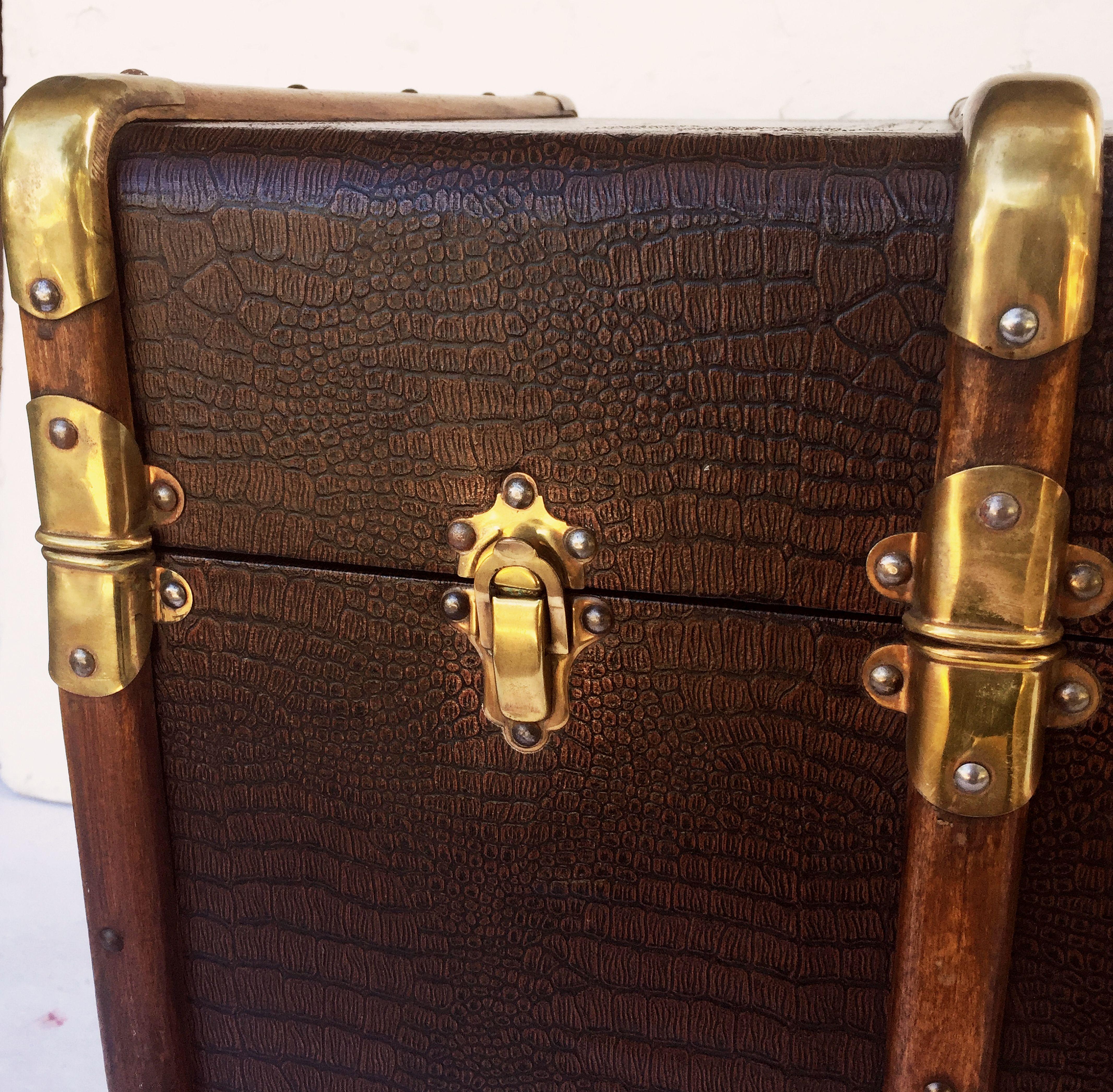 Large English Shipping Trunk of Brass-Bound Paneled Wood 3