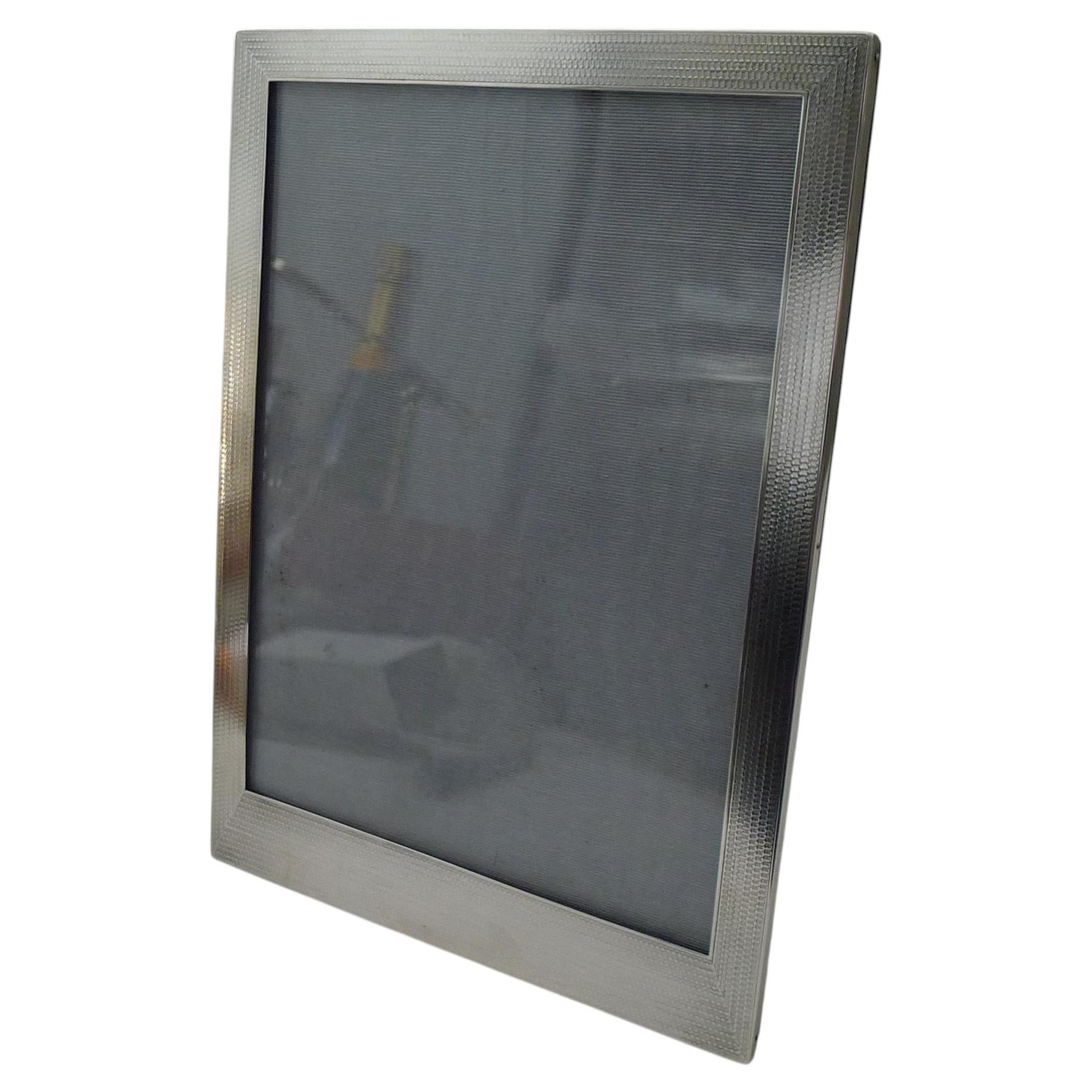 Large English Silver Engine-Turned Photograph Frame For Sale