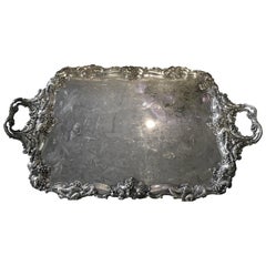 Antique Large English Silver Metal Tray of Exceptional Size, circa 1880 “Faveat Fortuna”