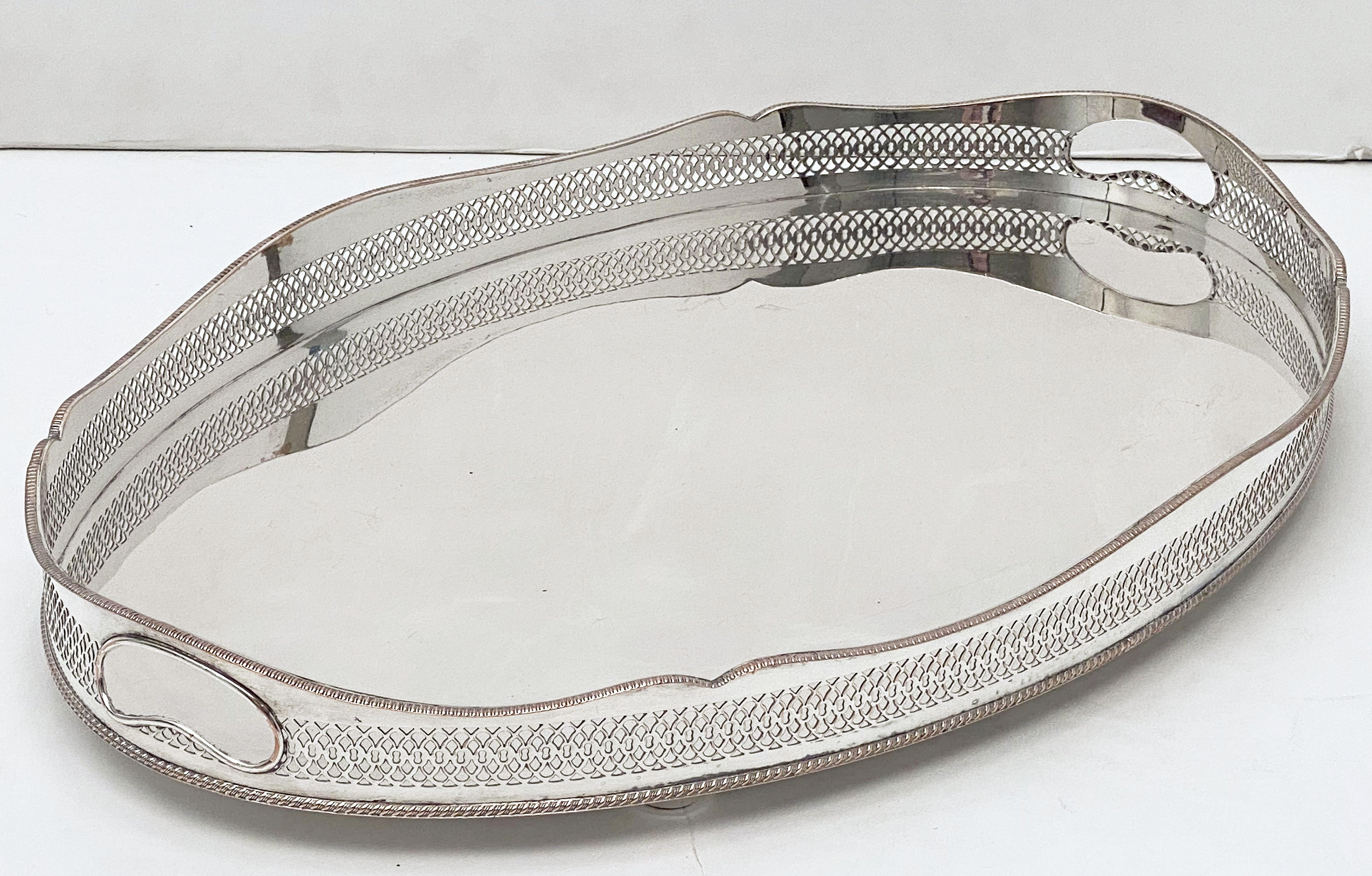 Large English Silver Oval Gallery Serving or Drinks Tray 6