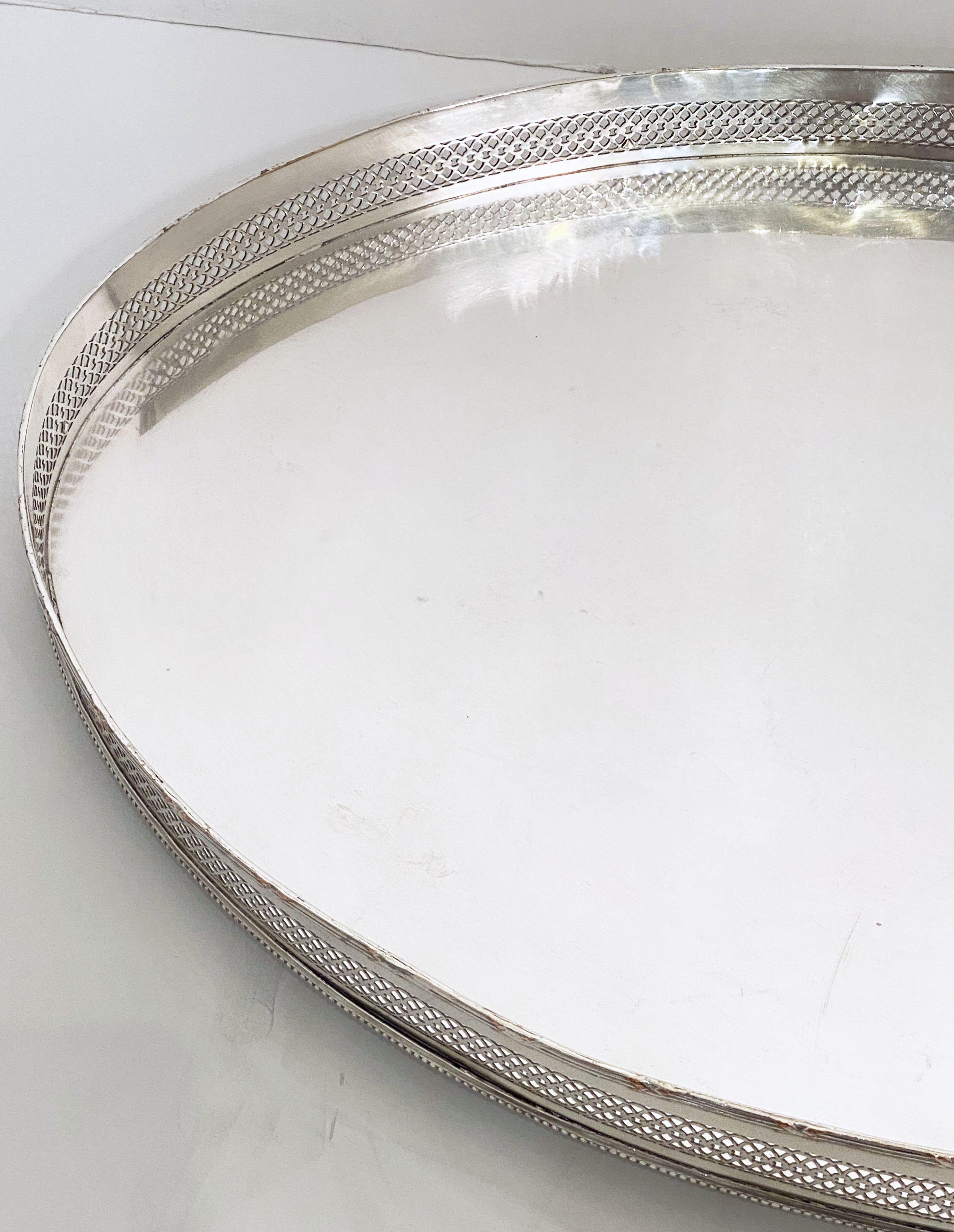 Large English Silver Oval Gallery Serving or Drinks Tray 5