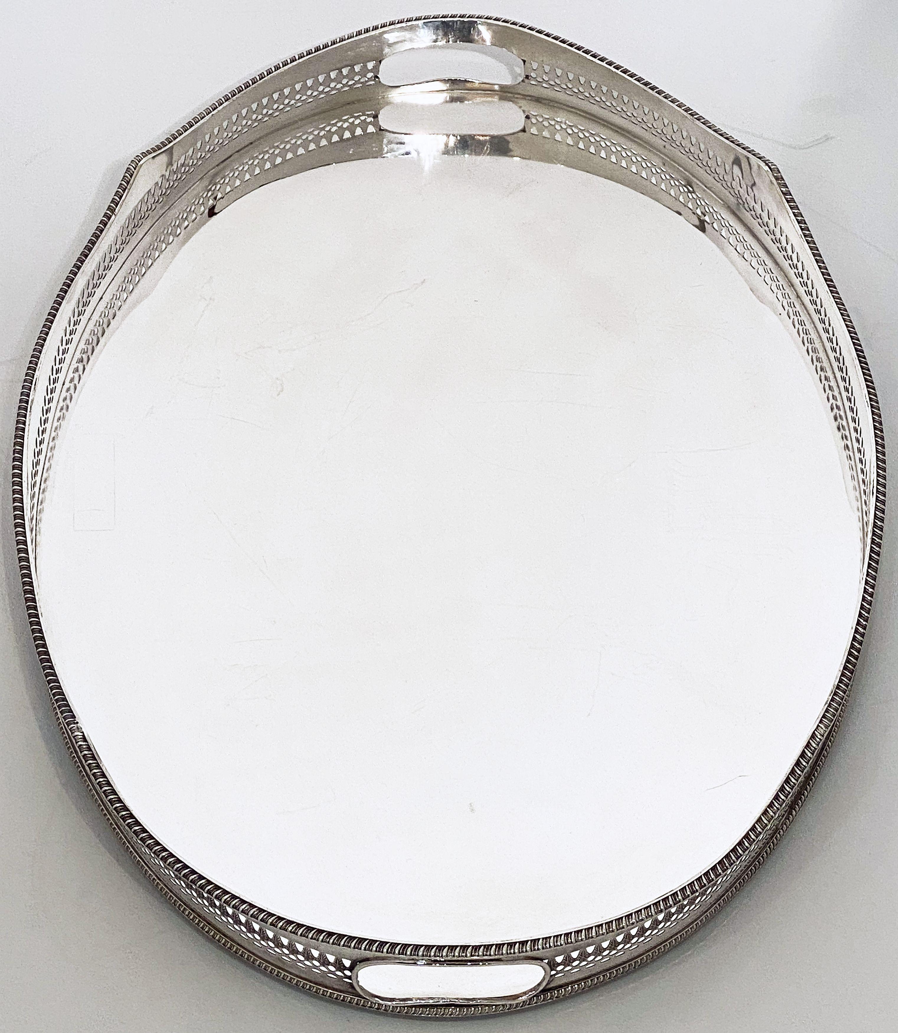 Large English Silver Oval Gallery Serving or Drinks Tray 6
