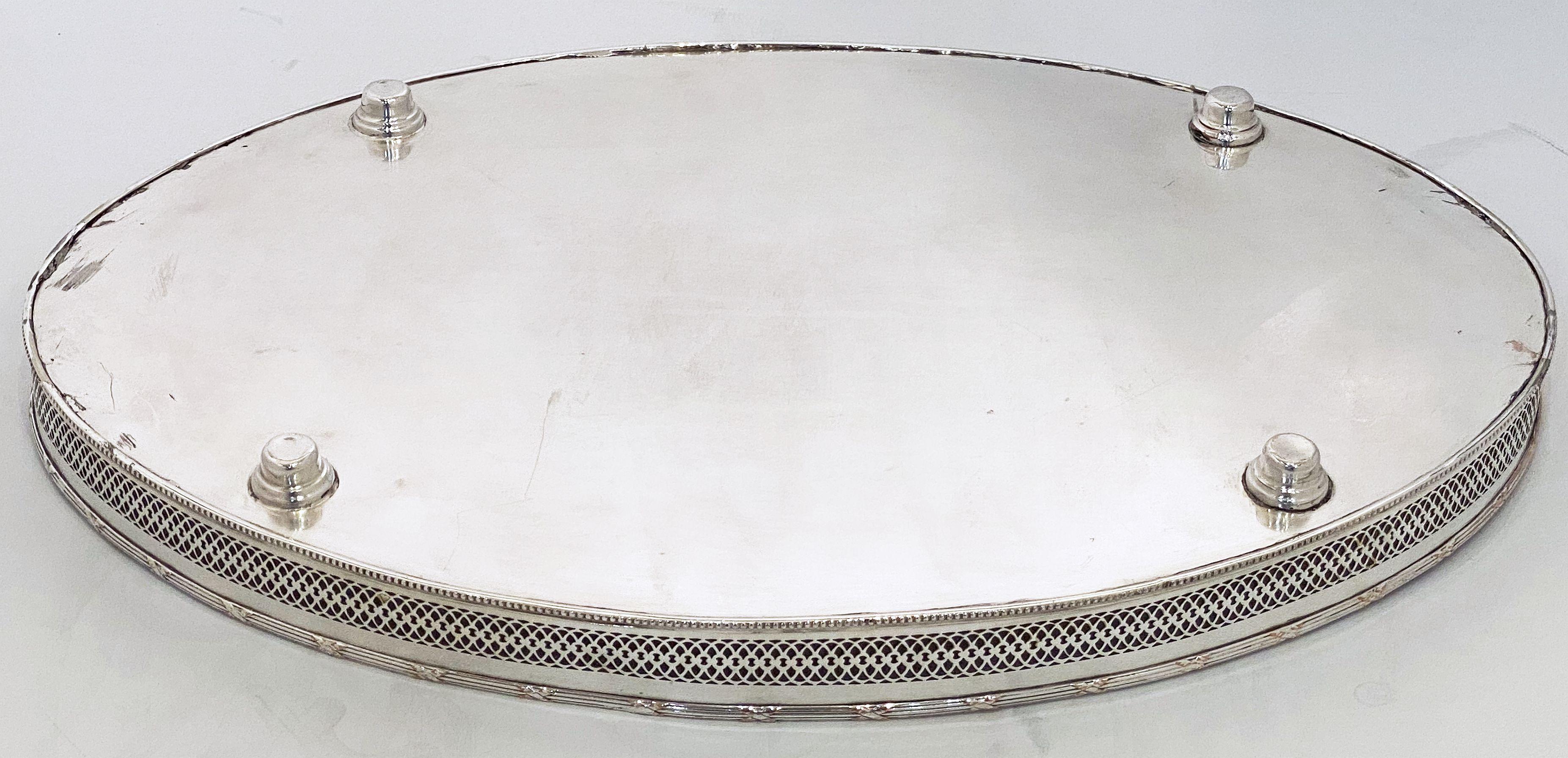 Large English Silver Oval Gallery Serving or Drinks Tray 7