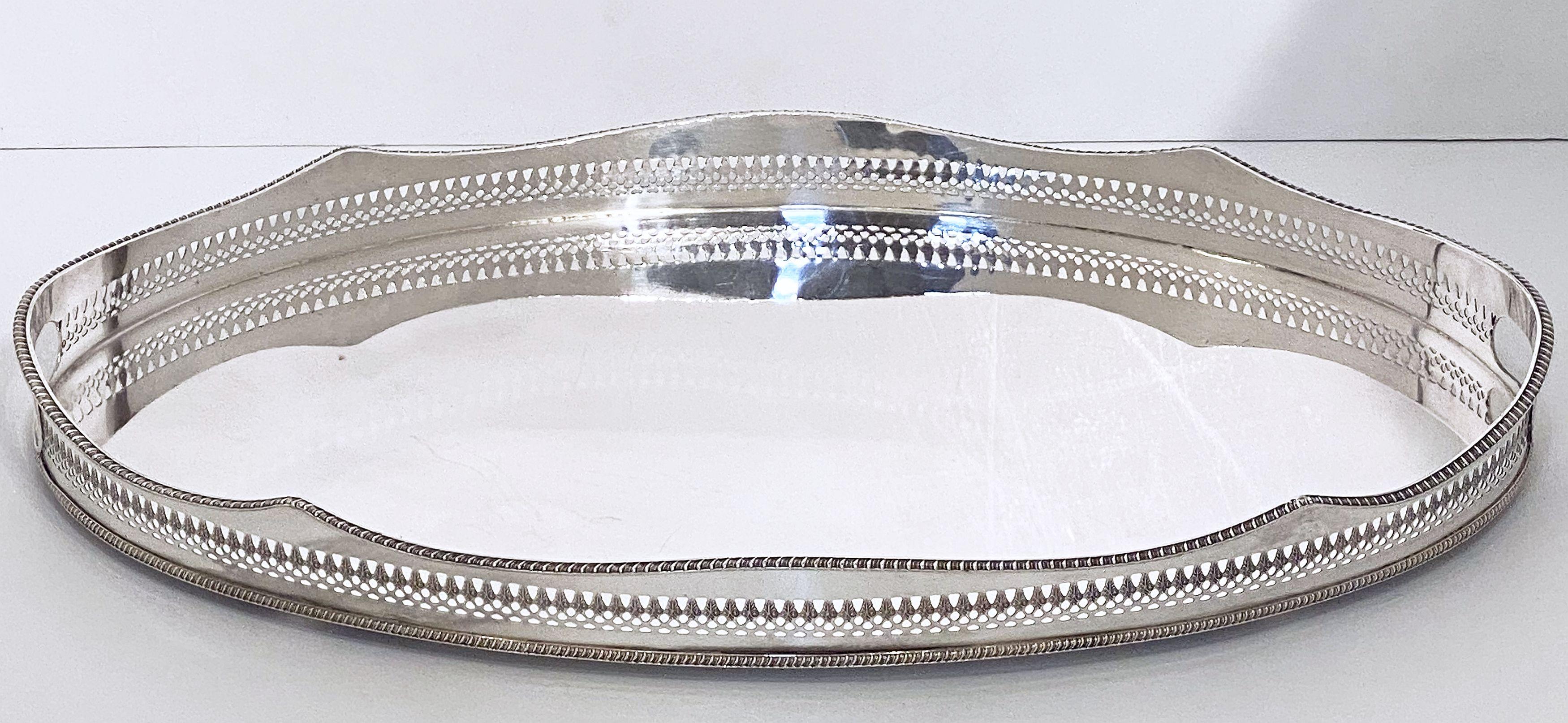 Large English Silver Oval Gallery Serving or Drinks Tray 8