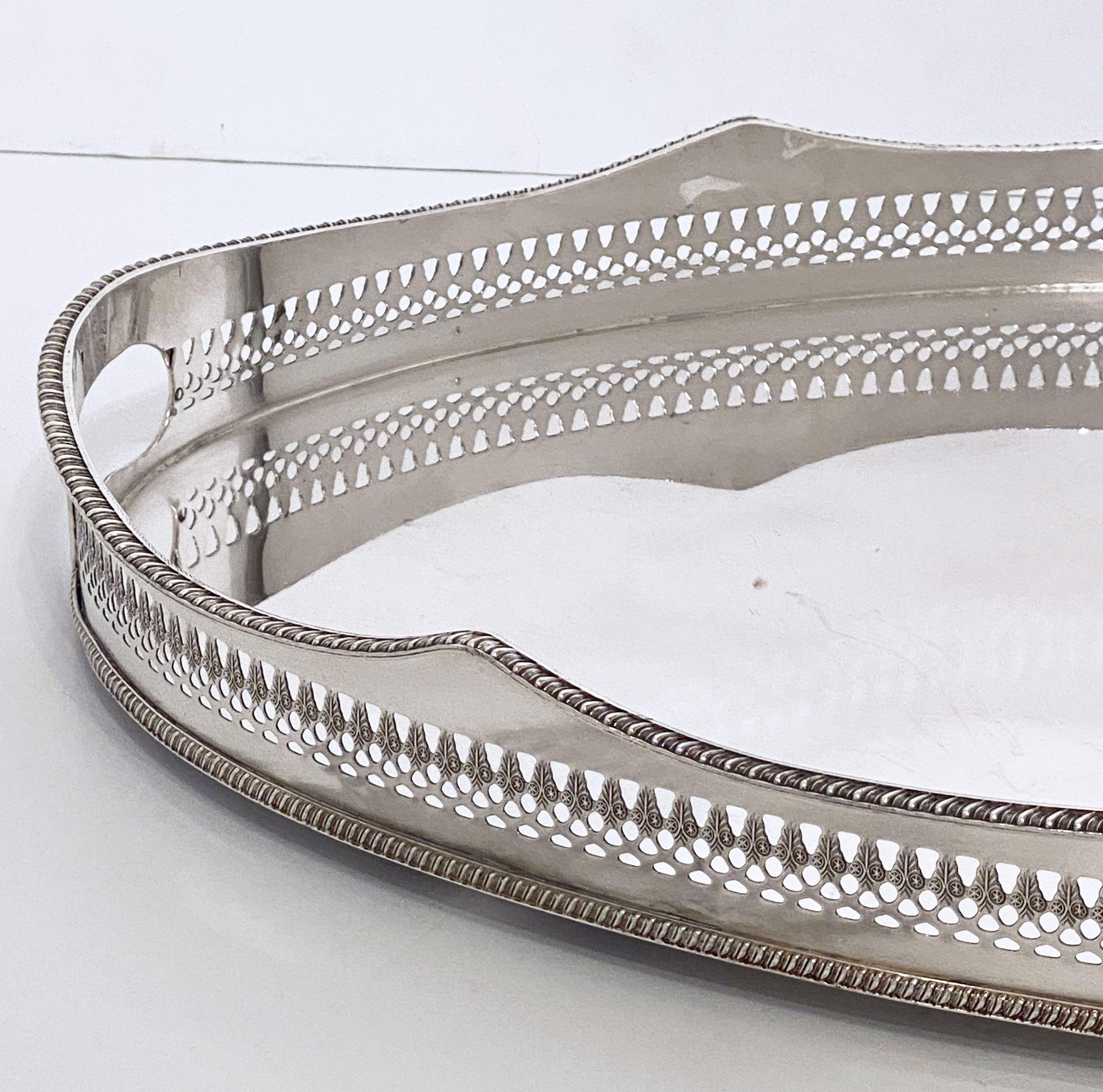 Large English Silver Oval Gallery Serving or Drinks Tray 9