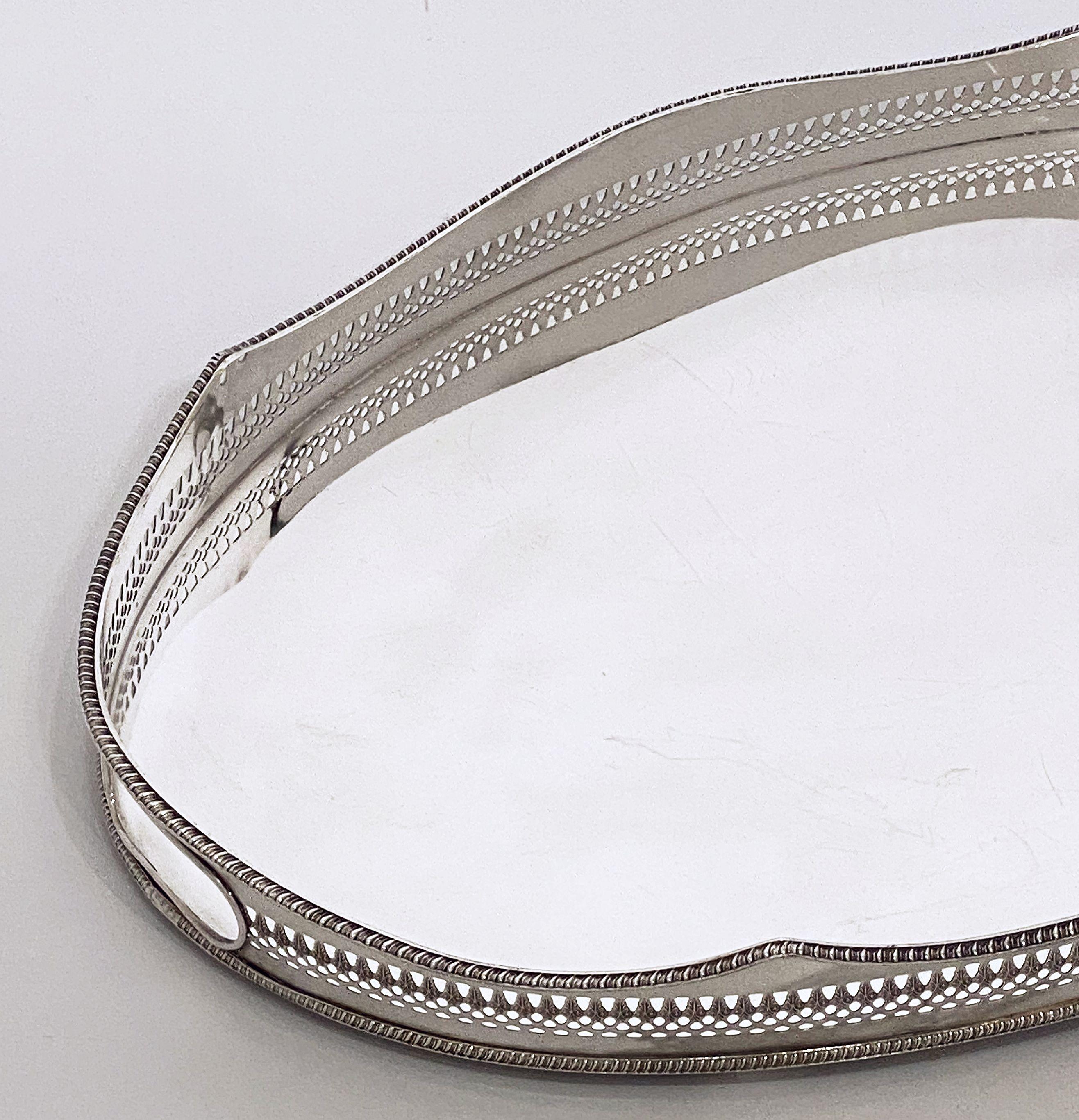 Large English Silver Oval Gallery Serving or Drinks Tray 12