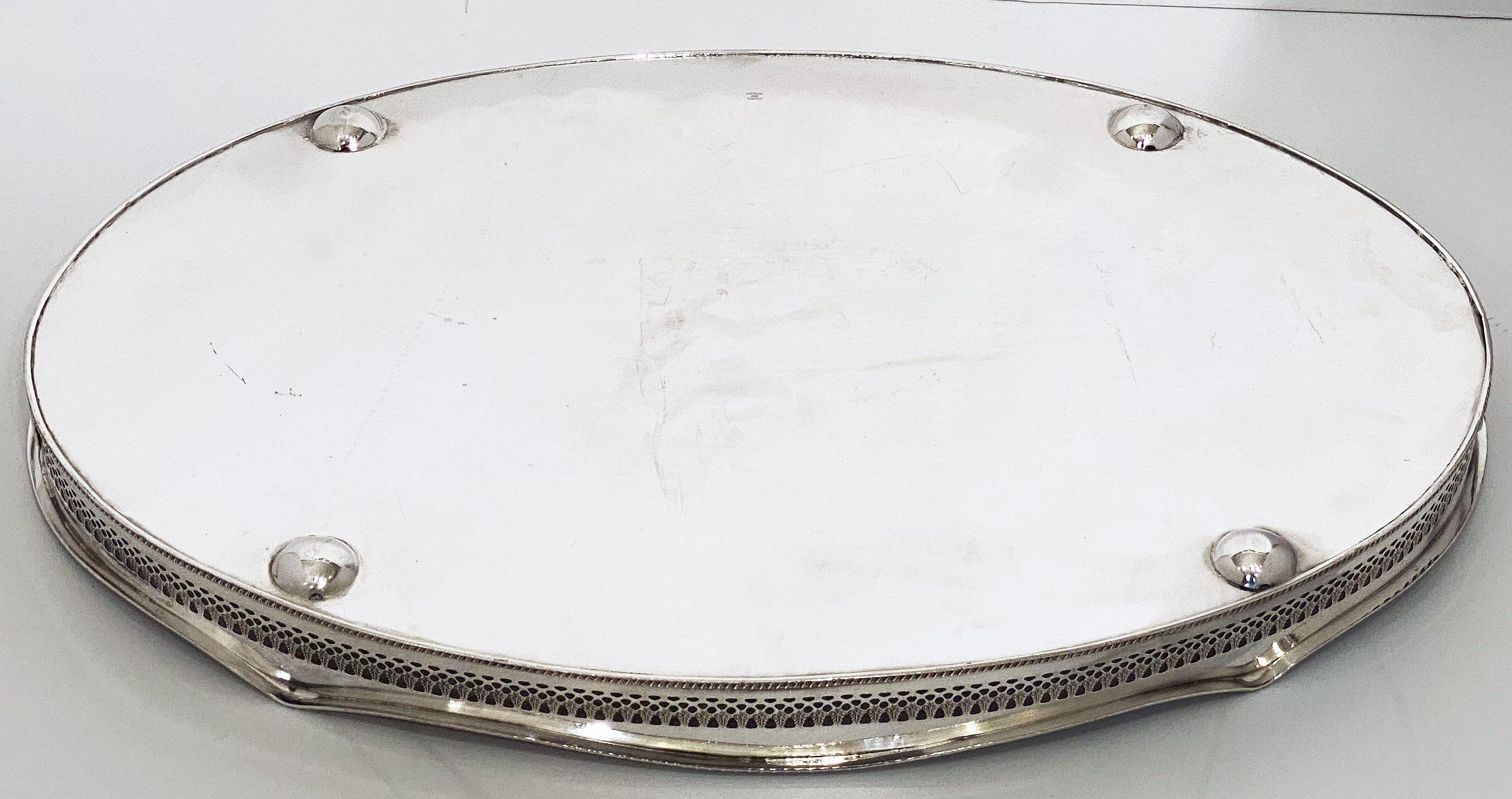Large English Silver Oval Gallery Serving or Drinks Tray 14