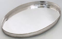 Large English Silver Oval Gallery Serving or Drinks Tray