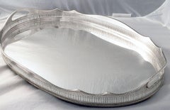 Large English Silver Oval Gallery Serving or Drinks Tray