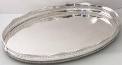 Large English Silver Oval Gallery Serving or Drinks Tray
