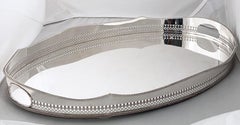 Large English Silver Oval Gallery Serving or Drinks Tray