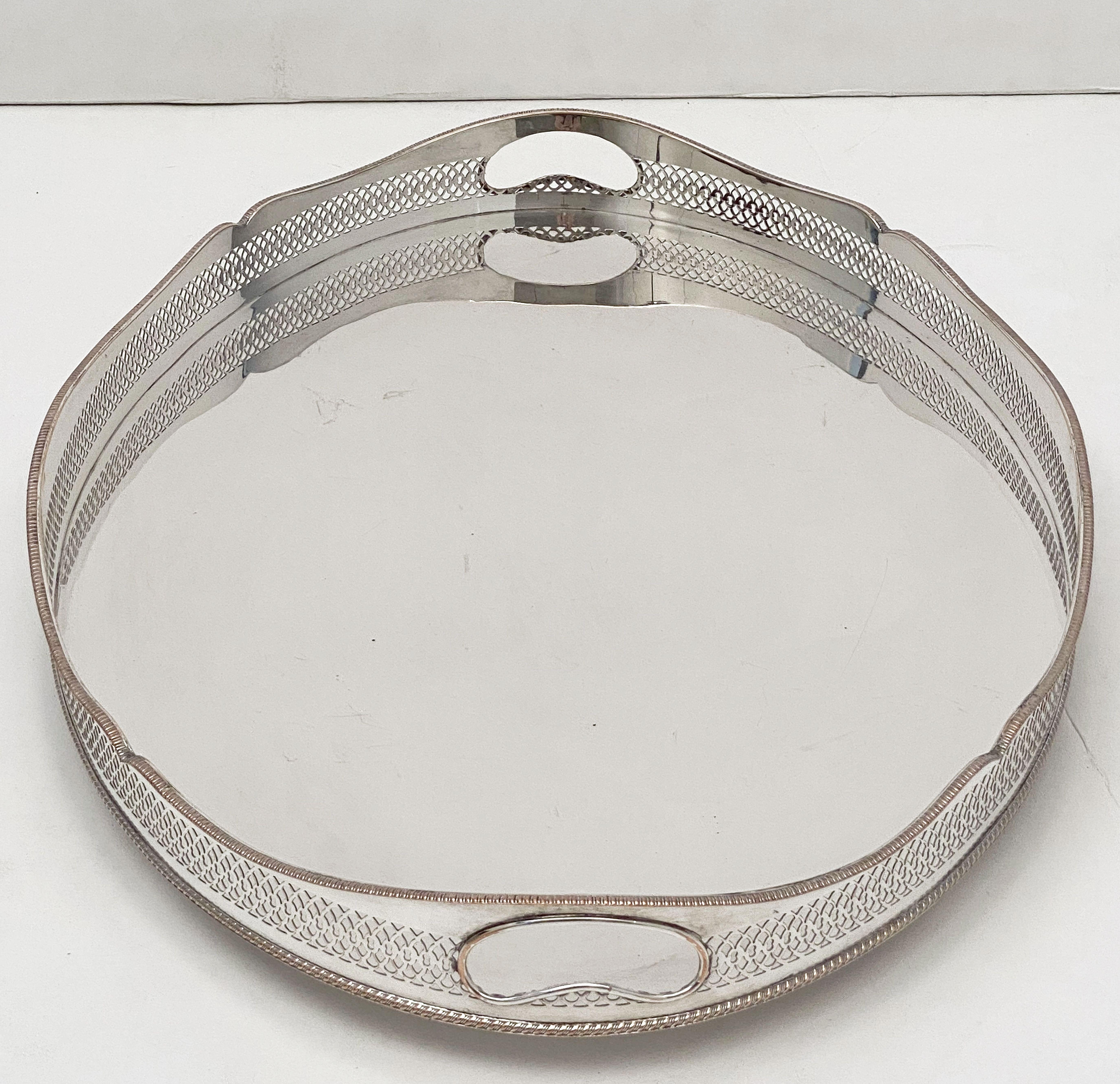 Large English Silver Oval Gallery Serving or Drinks Tray 3