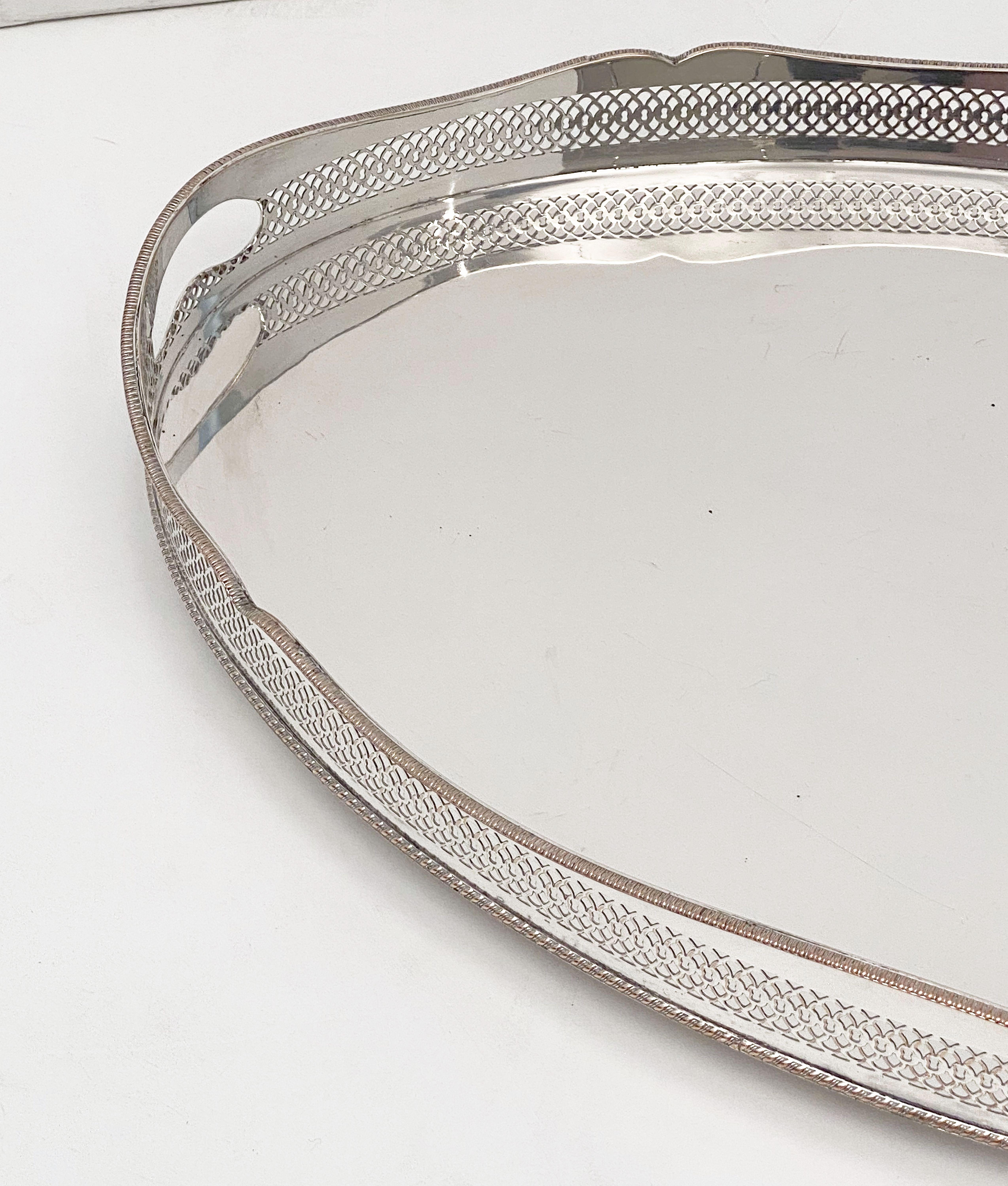 Large English Silver Oval Gallery Serving or Drinks Tray 4