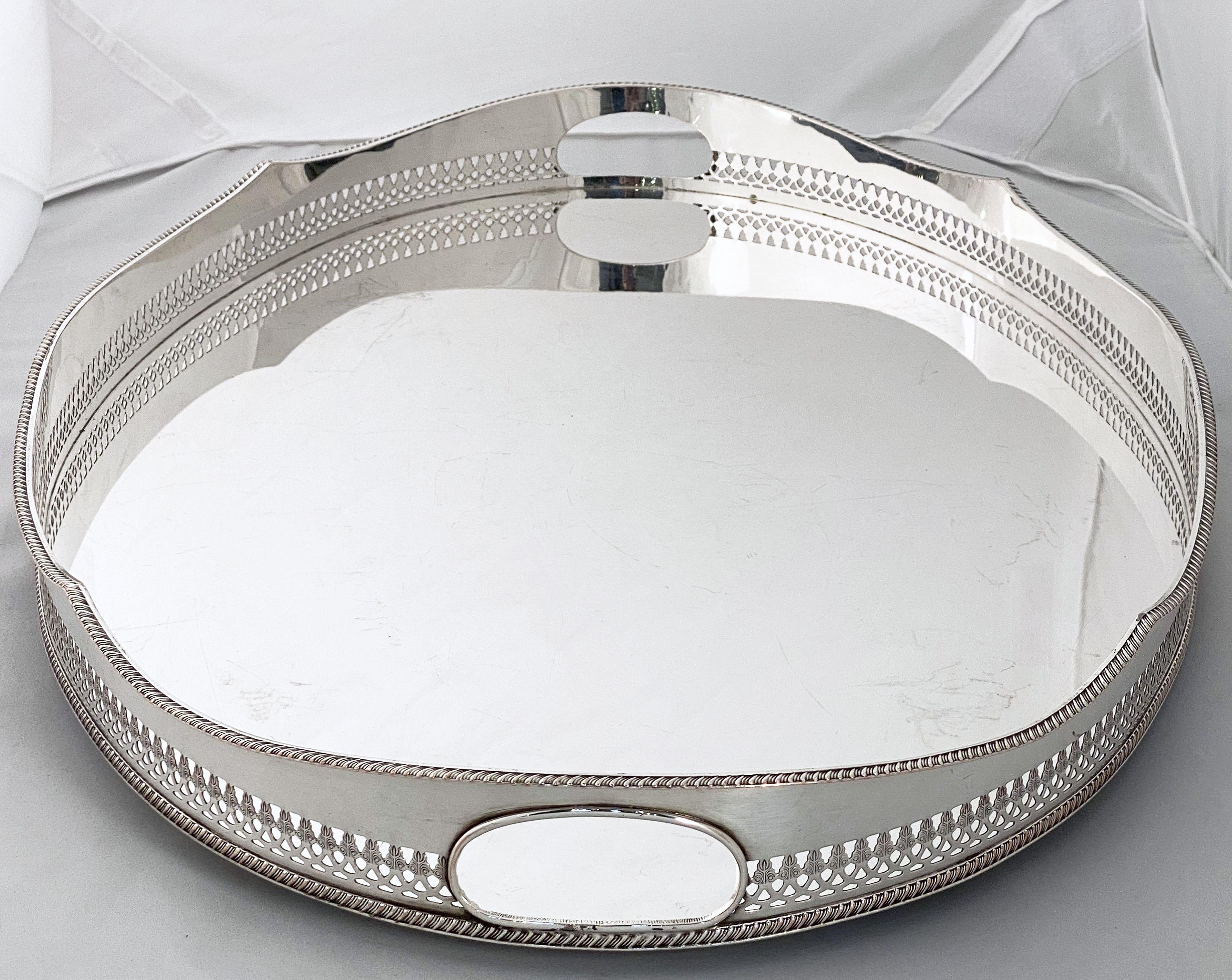 Large English Silver Oval Gallery Serving or Drinks Tray 3