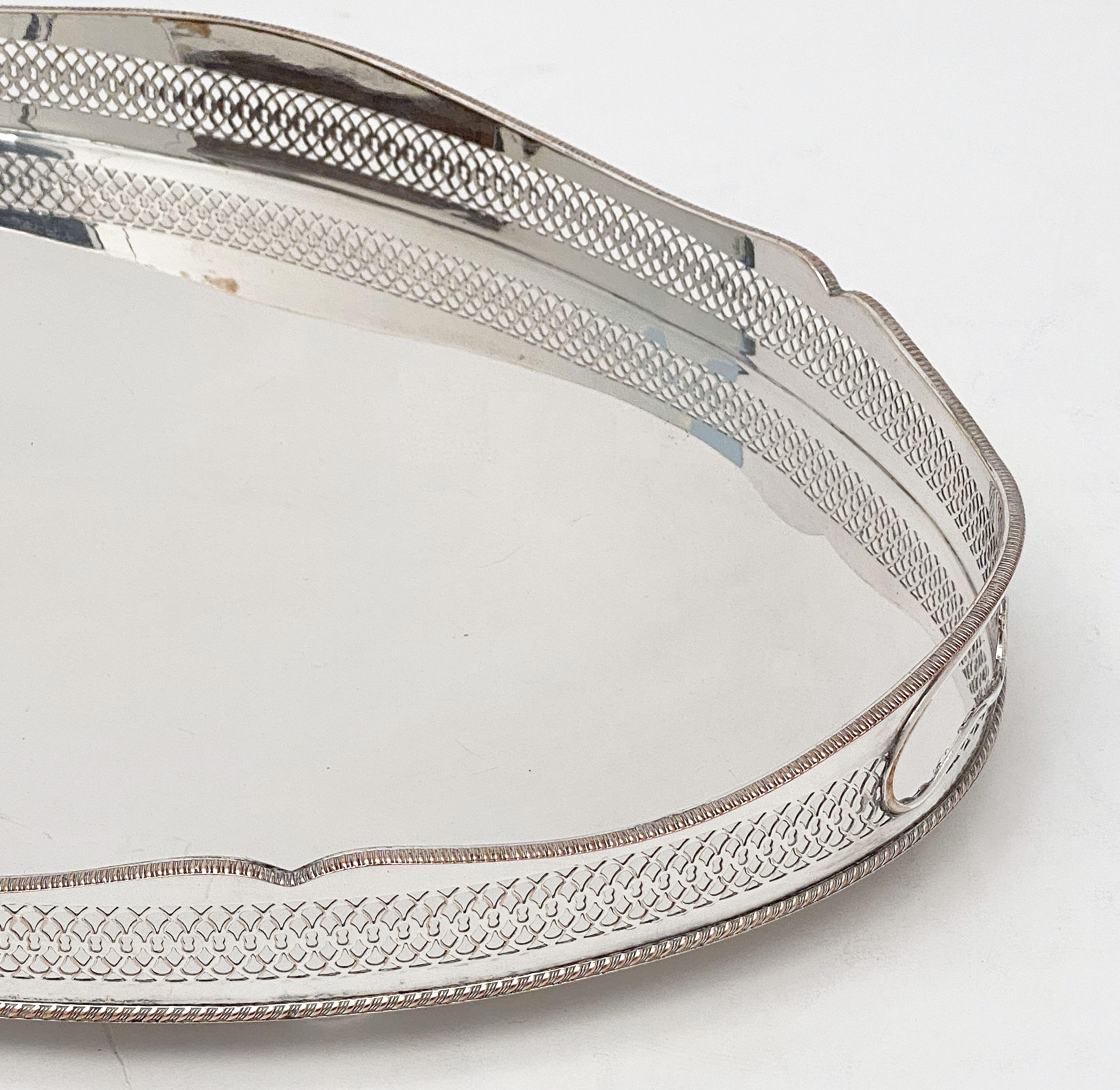 Large English Silver Oval Gallery Serving or Drinks Tray 5